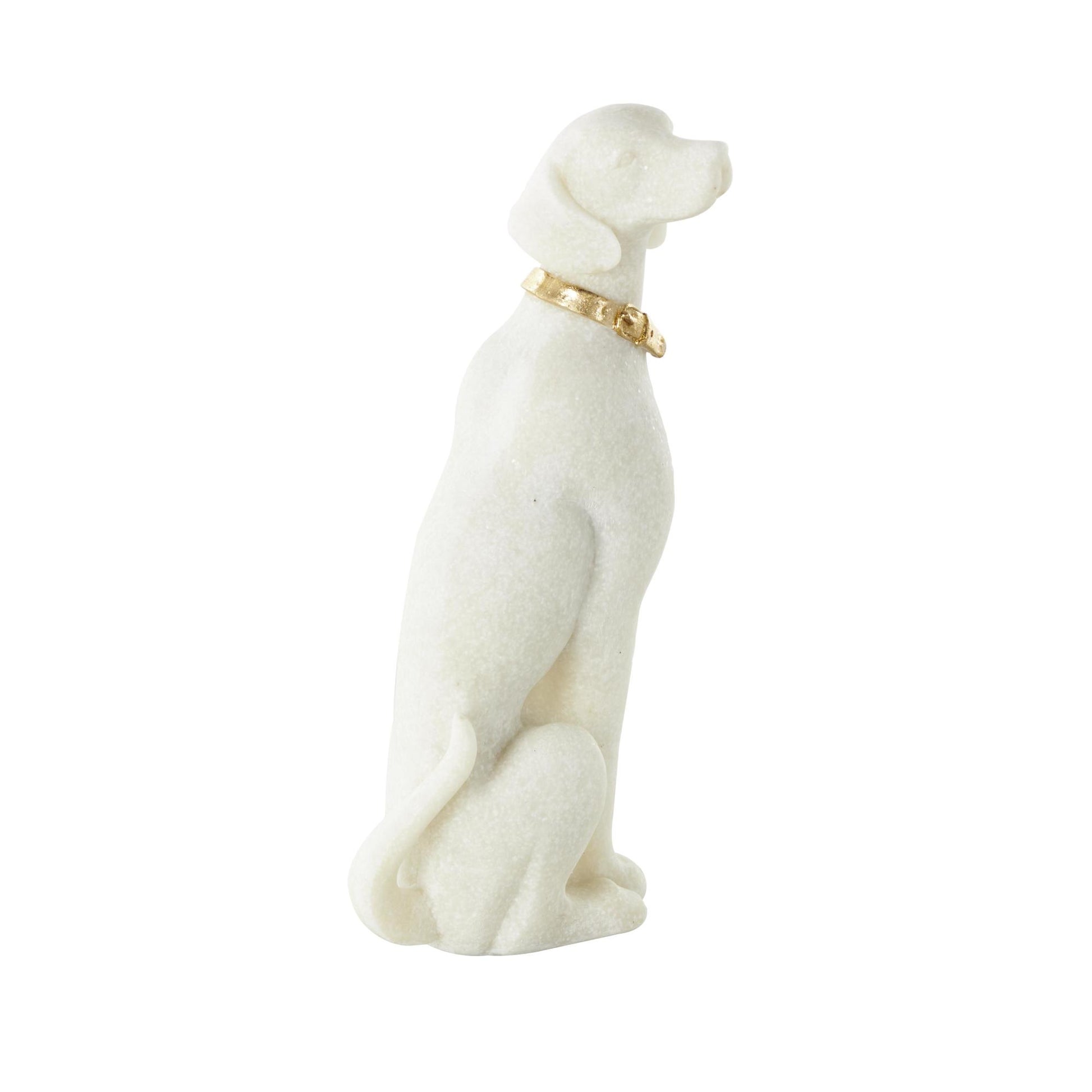 Dog Cream Polystone Sitting Decorative Sculpture with Gold Collar