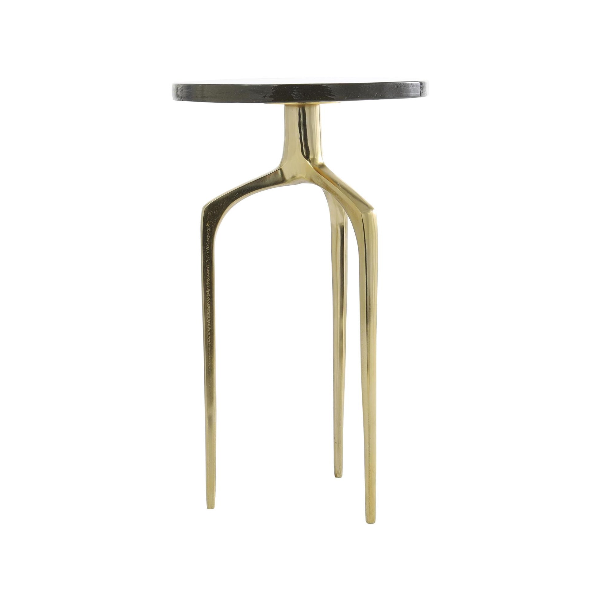 Aluminum Metal Small Tripod Side End Accent Table with Textured Glass Tabletop