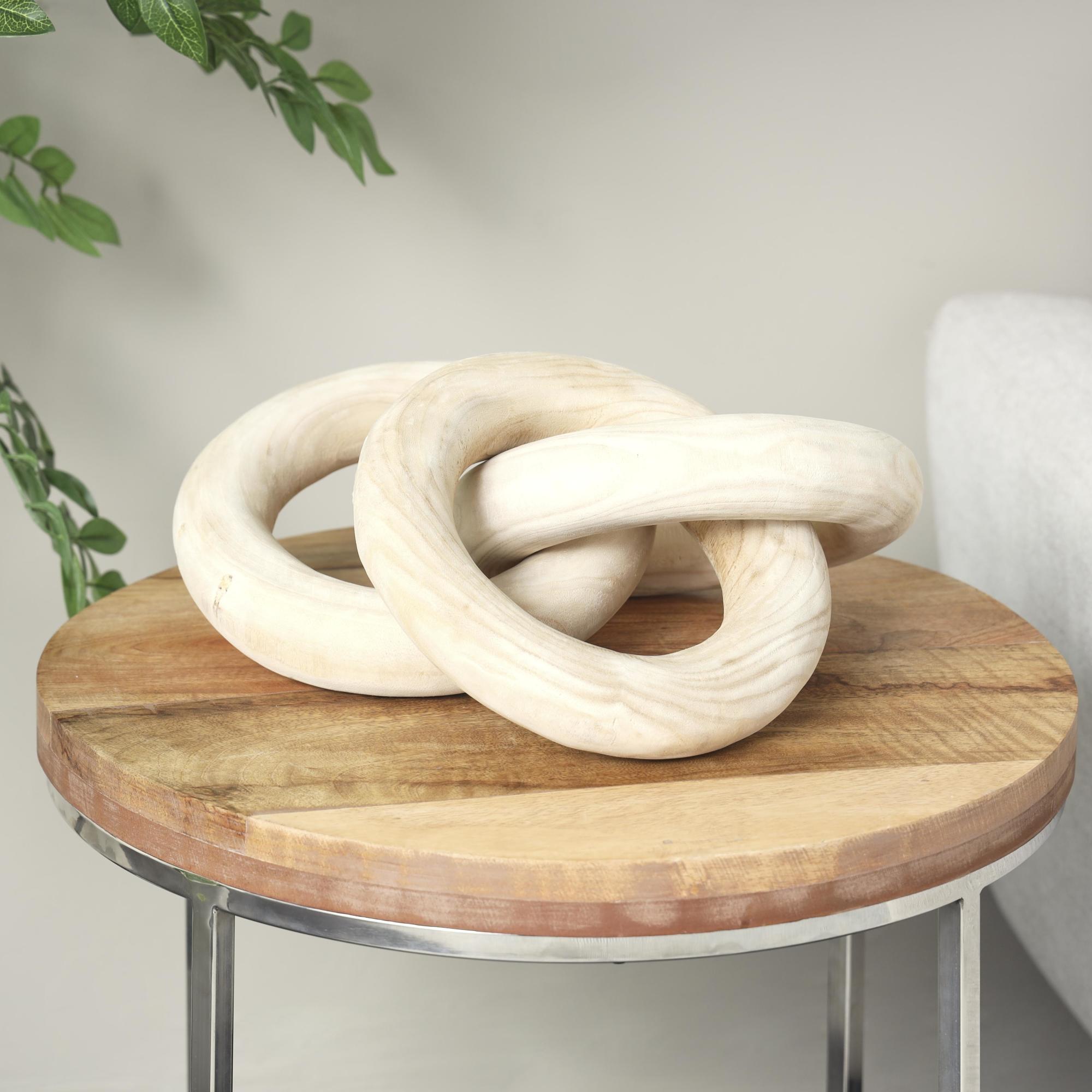 Chain Cream Wood 3 Link Decorative Sculpture with Natural Wood Grain