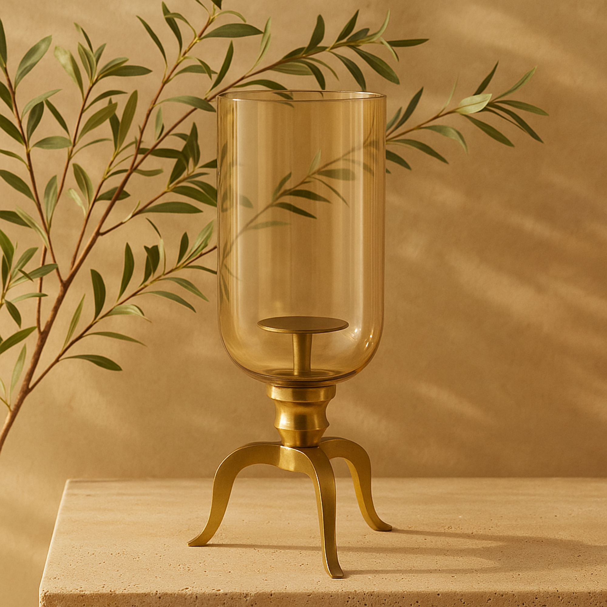 Gold Aluminum Metal Single Candle Room Hurricane Lamp