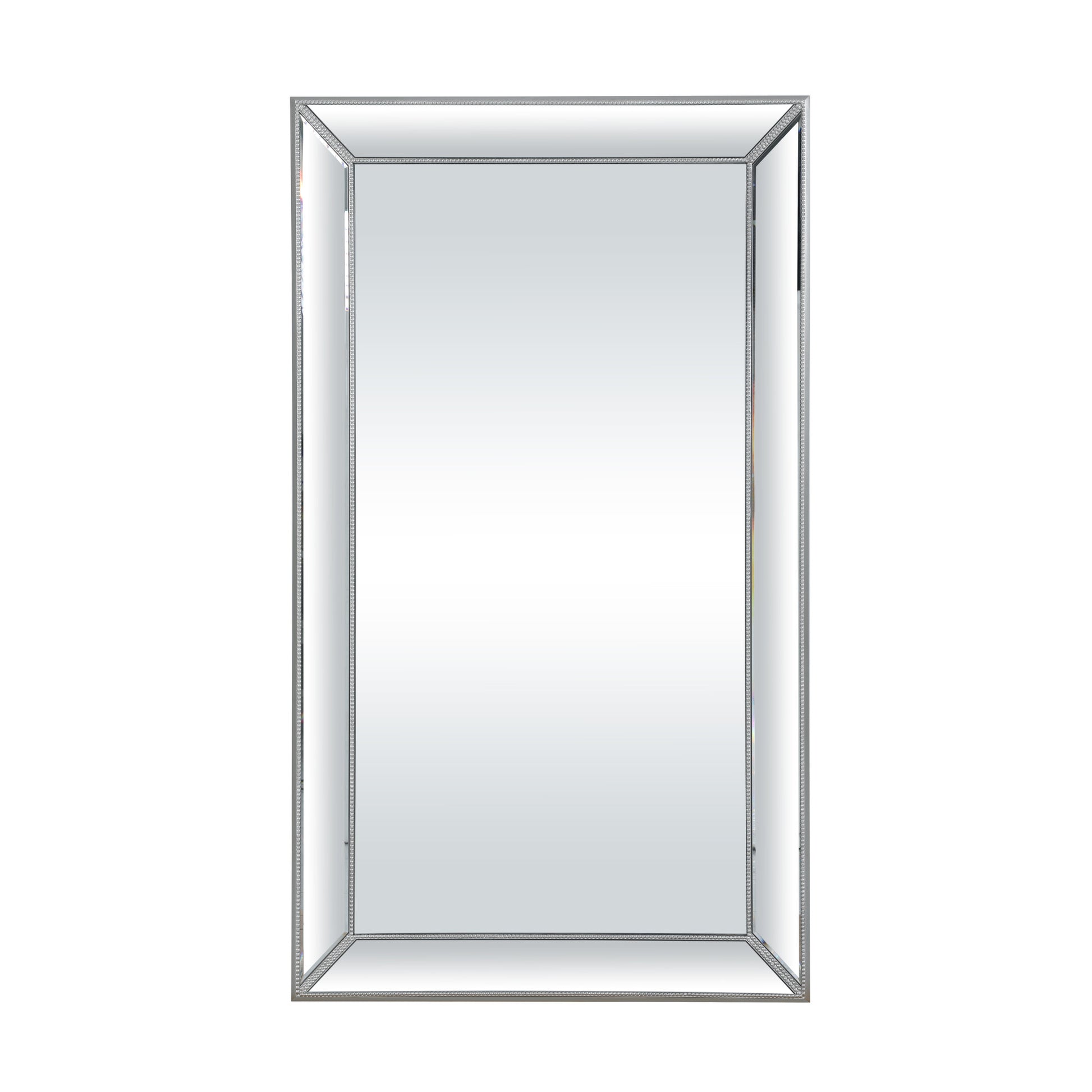 Silver Glass Beaded Room Floor Mirror with Beveled Picture Frame Edges