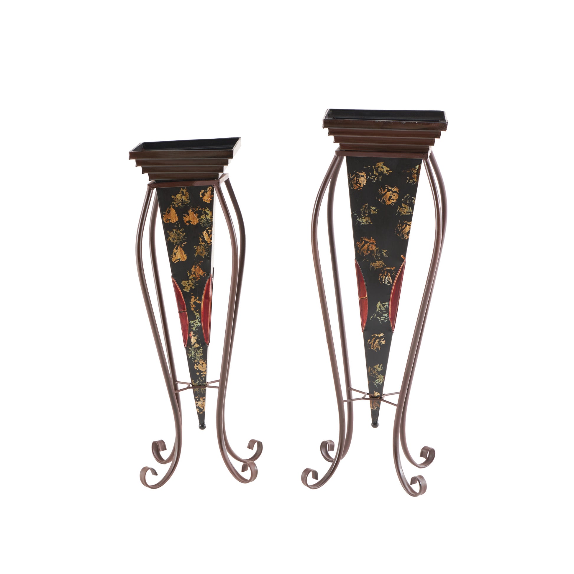 Set of 2 Scroll Brown Metal Indoor Outdoor Planter