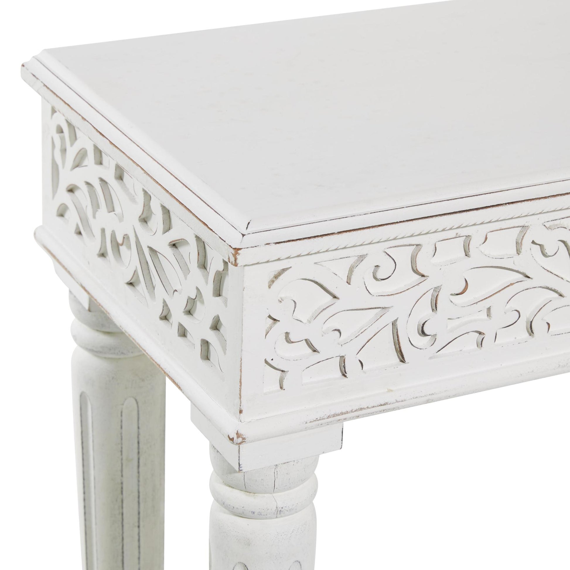 Scroll Wood Intricately Carved Slim Living Room Console Table with Turned Legs 36" x 12" x 30"