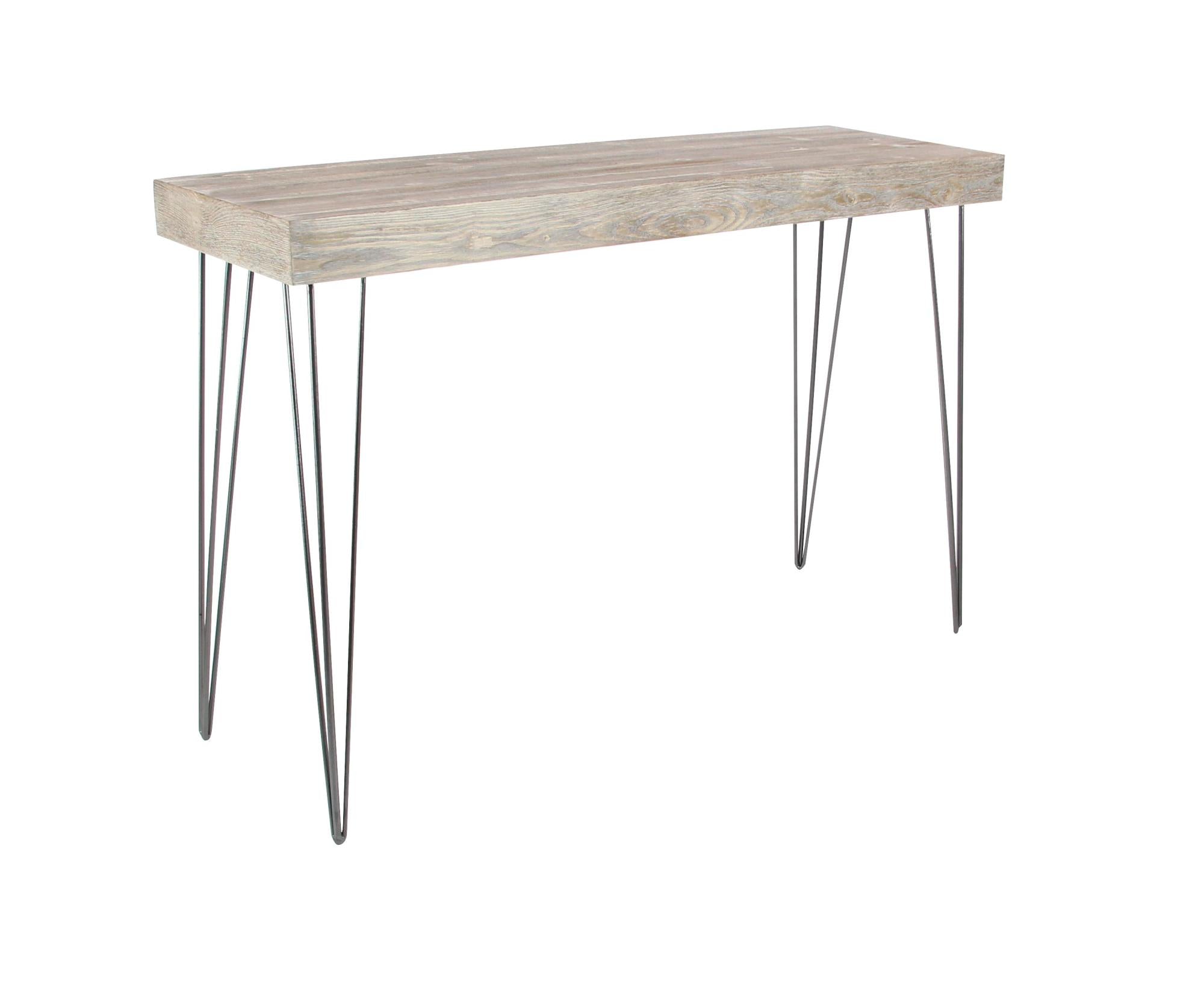 Brown Wood Rectangular Living Room Console Table with Black Metal Hairpin Legs