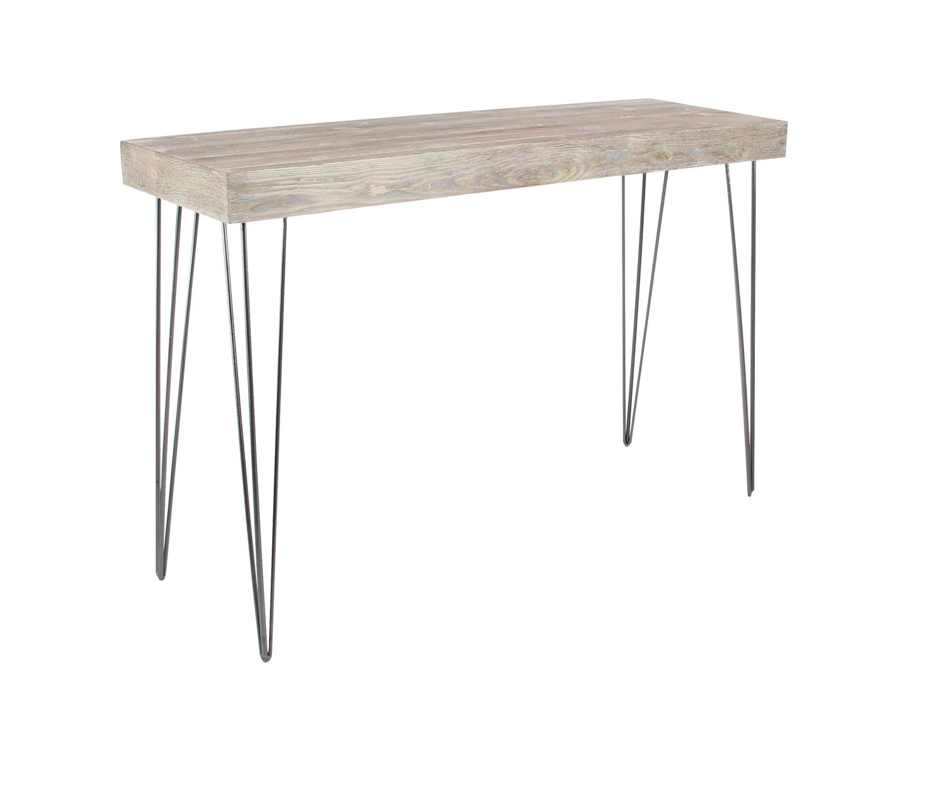 Brown Wood Rectangular Living Room Console Table with Black Metal Hairpin Legs