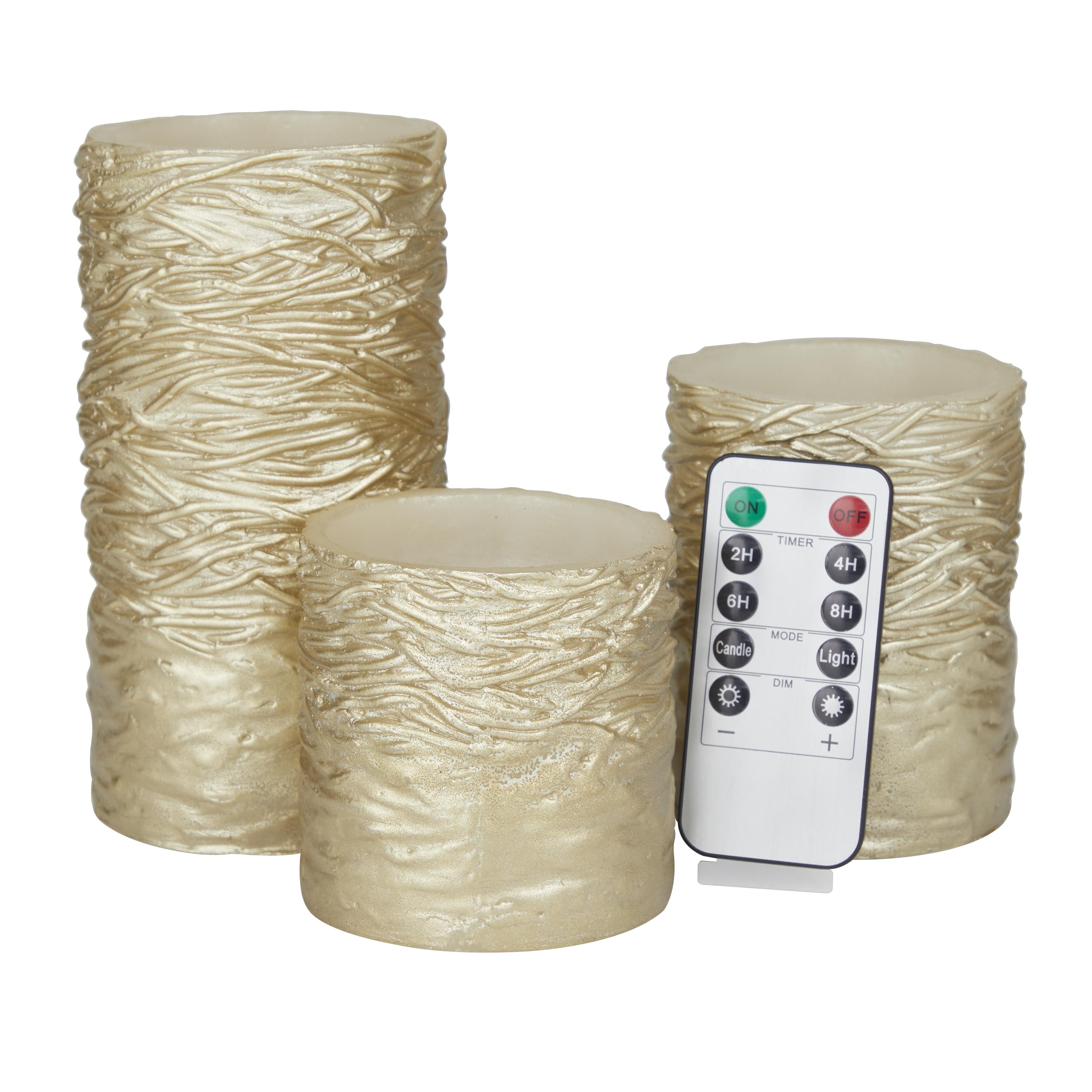 Set of 3 Wax Textured Indoor Outdoor Flameless Candle with Remote Control