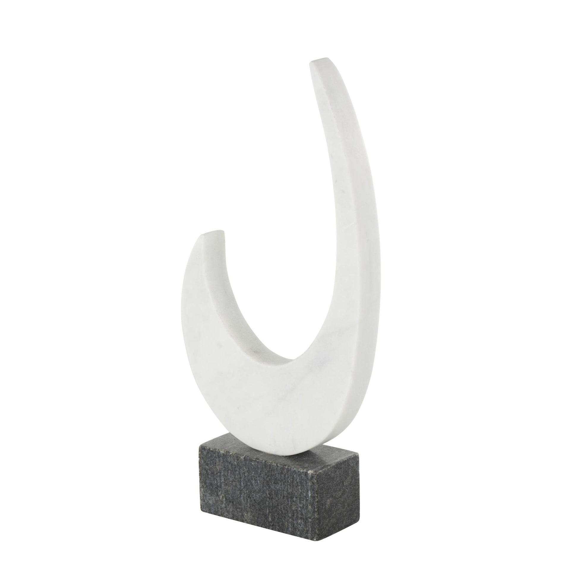 Abstract White Marble Curved Decorative Sculpture with Black Block Base
