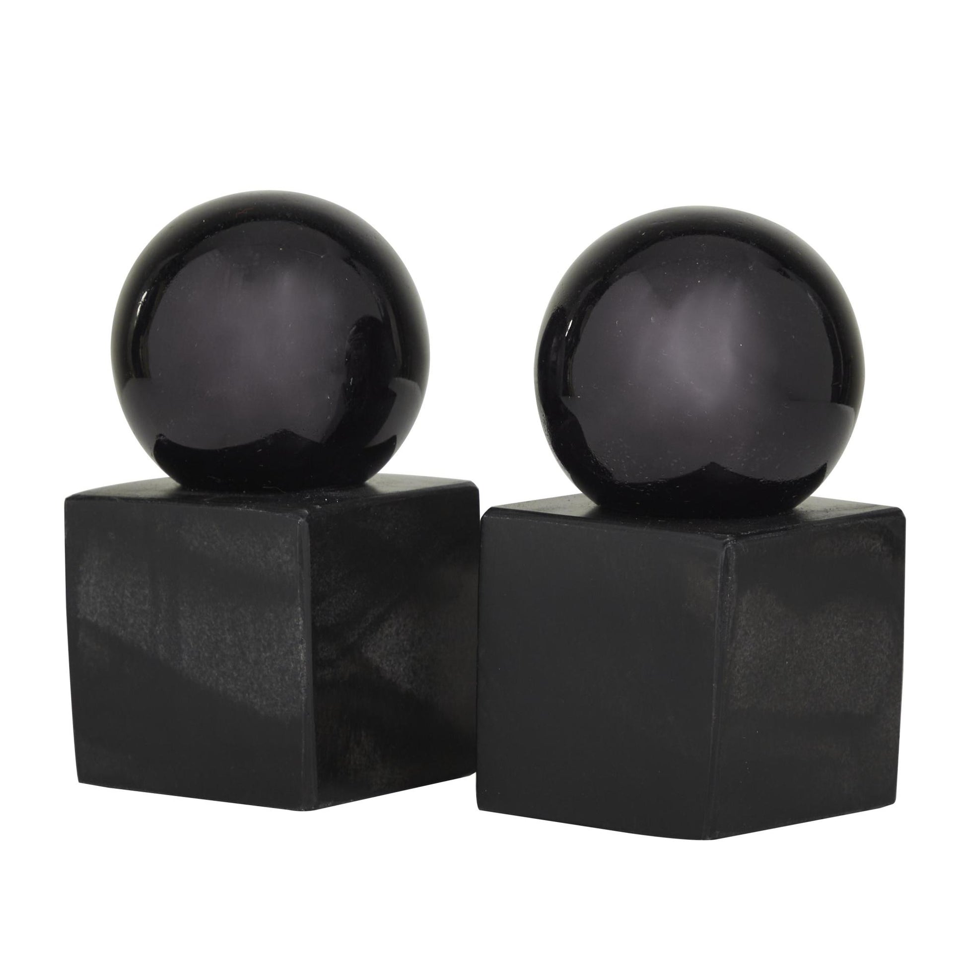 CosmoLiving by Cosmopolitan Set of 2 Marble 7 lbs Decorative Bookends with Silver Aluminum Orb