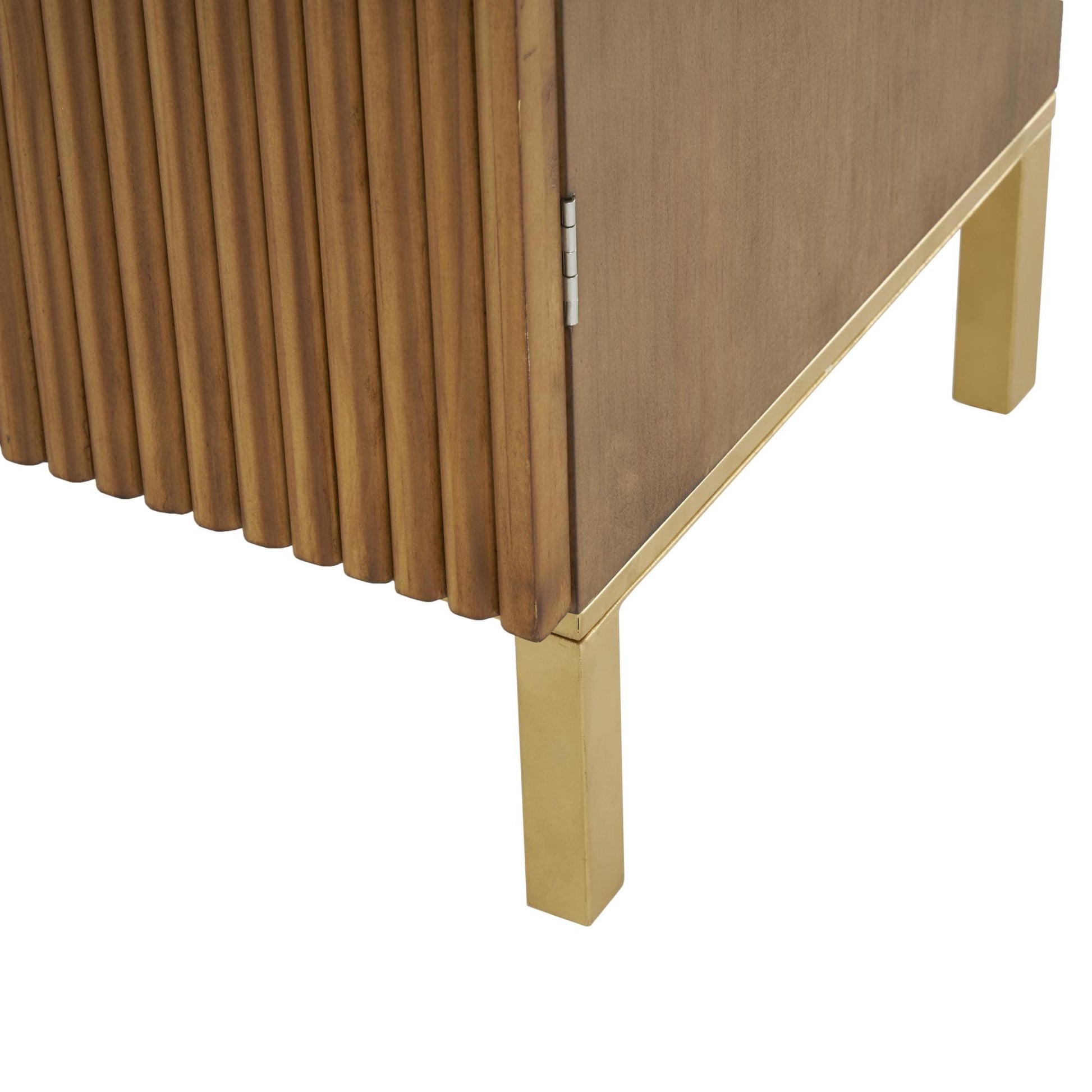 Geometric Brown Wood Carved Square Room Cabinet with Gold Accents