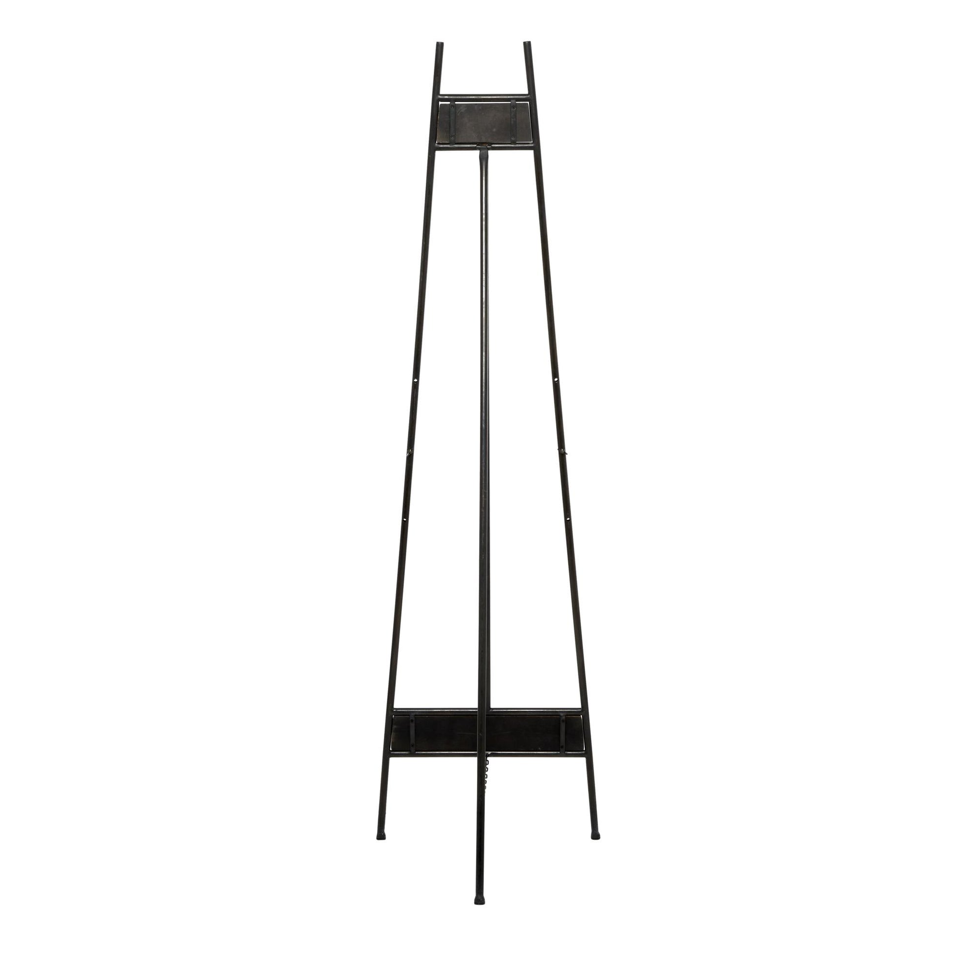 Black Metal Tall Adjustable 3 Tier Display Easel with Chain Support and Wood Accents