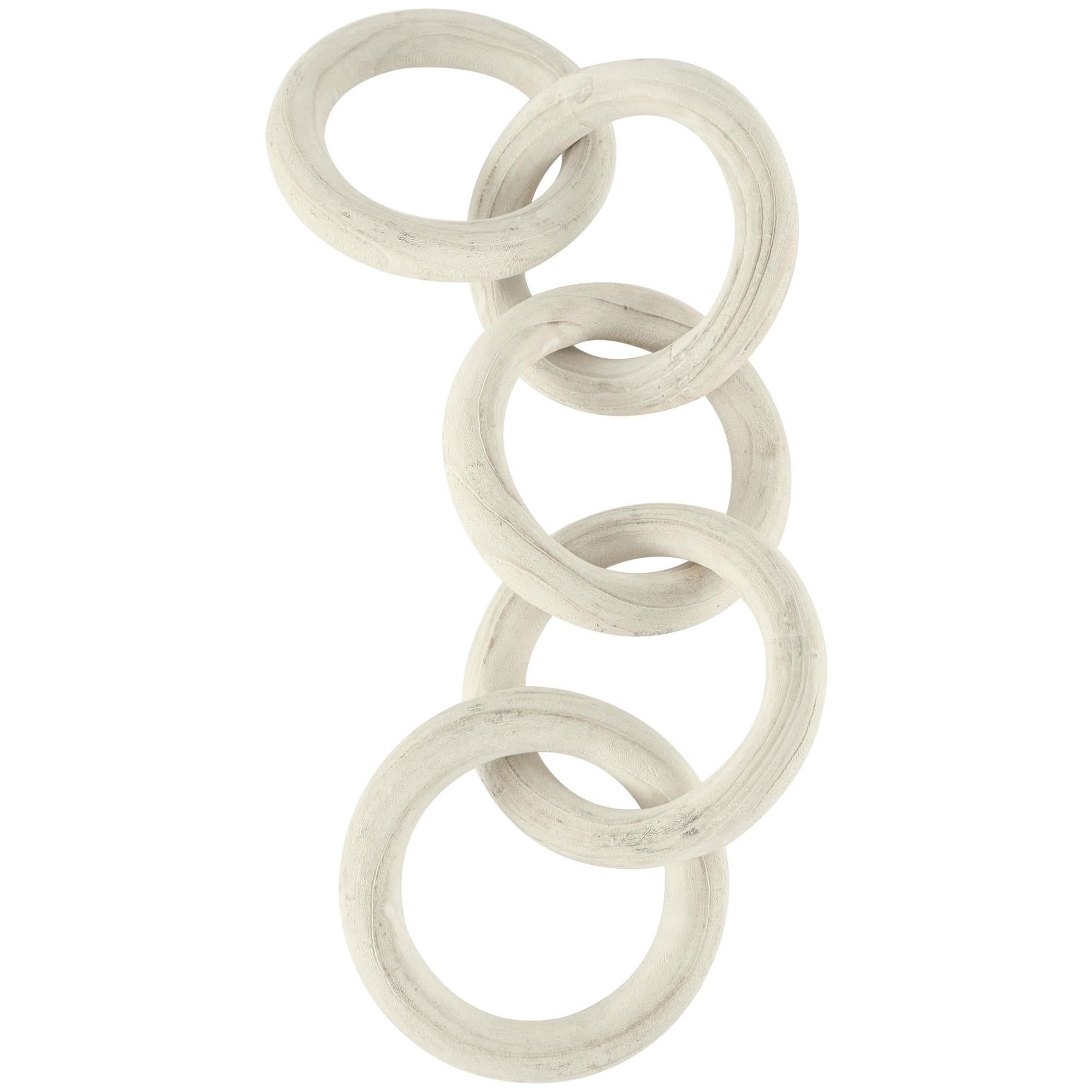 Chain White Wood 5 Link Decorative Sculpture with Natural Wood Grain