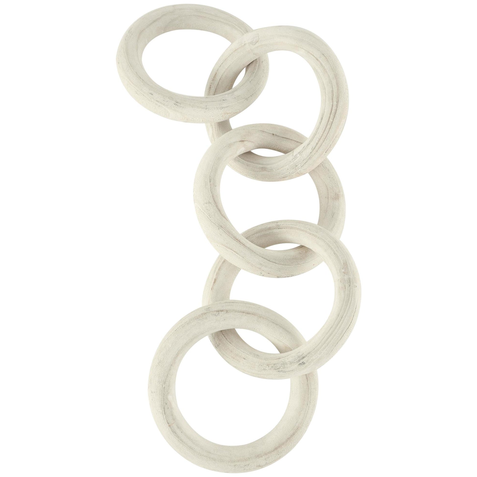 Chain White Wood 5 Link Decorative Sculpture with Natural Wood Grain