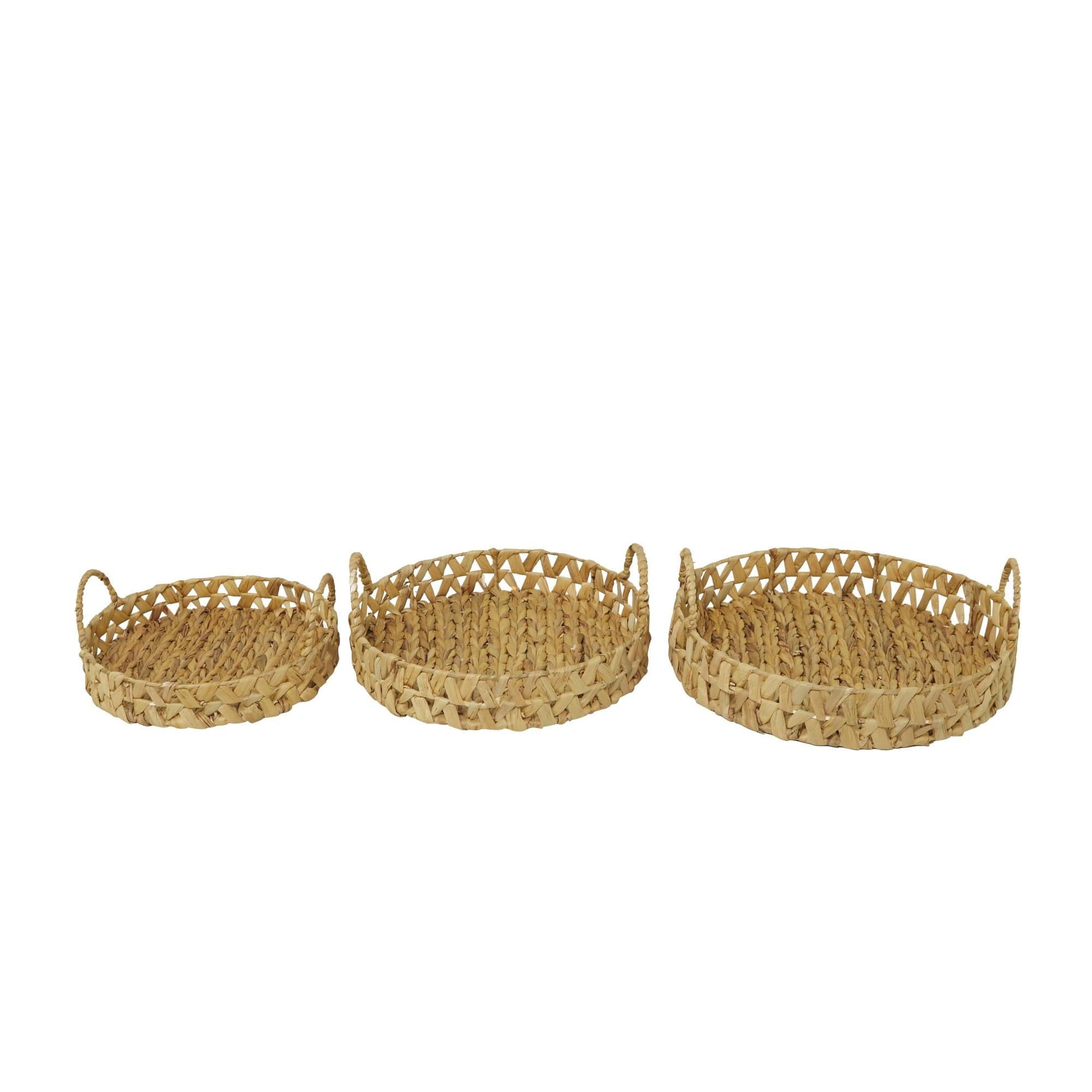 Set of 3 Brown Seagrass Handmade Woven Living Room Decor Tray with Handles