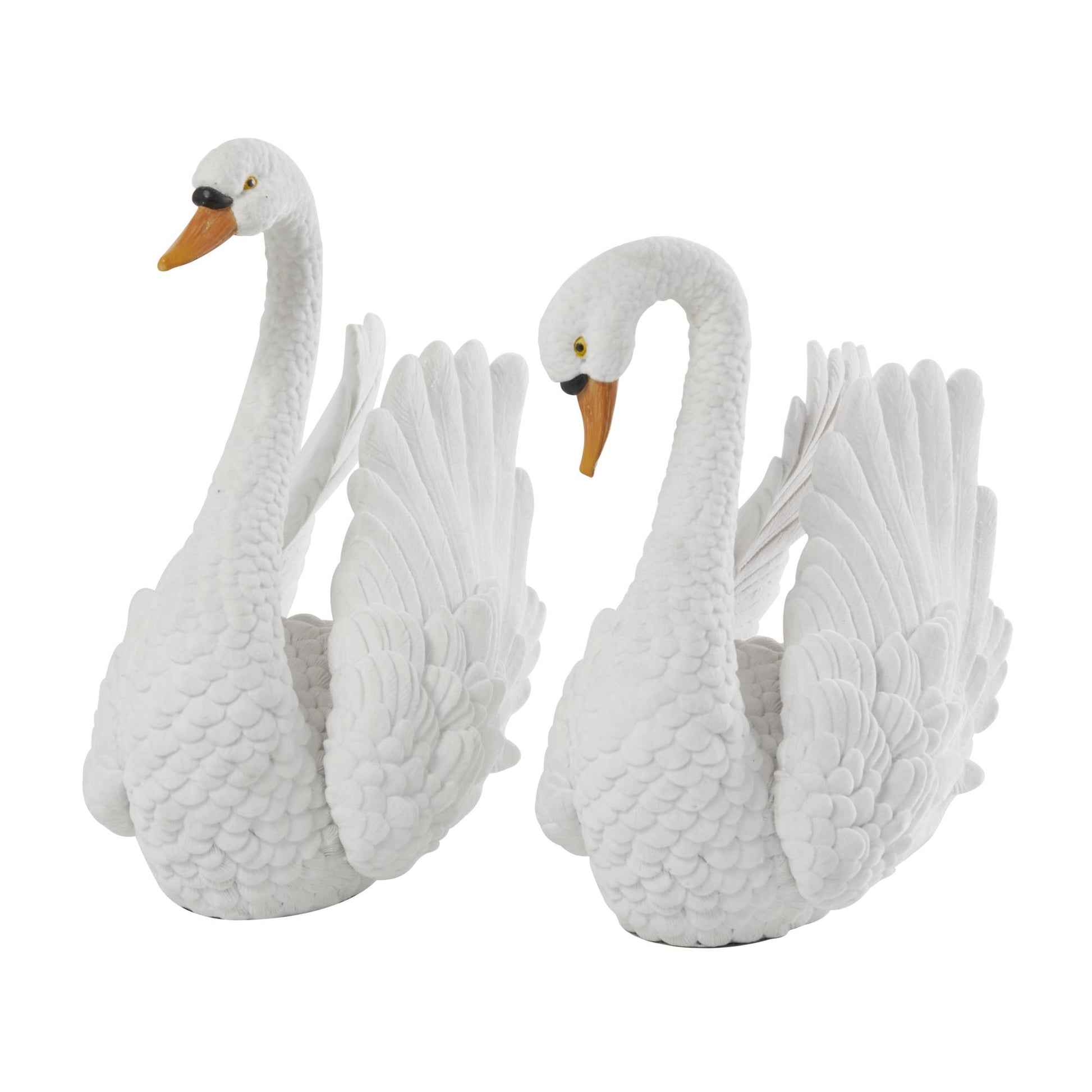 Set of 2 Swan White Resin Textured Decorative Garden Sculpture