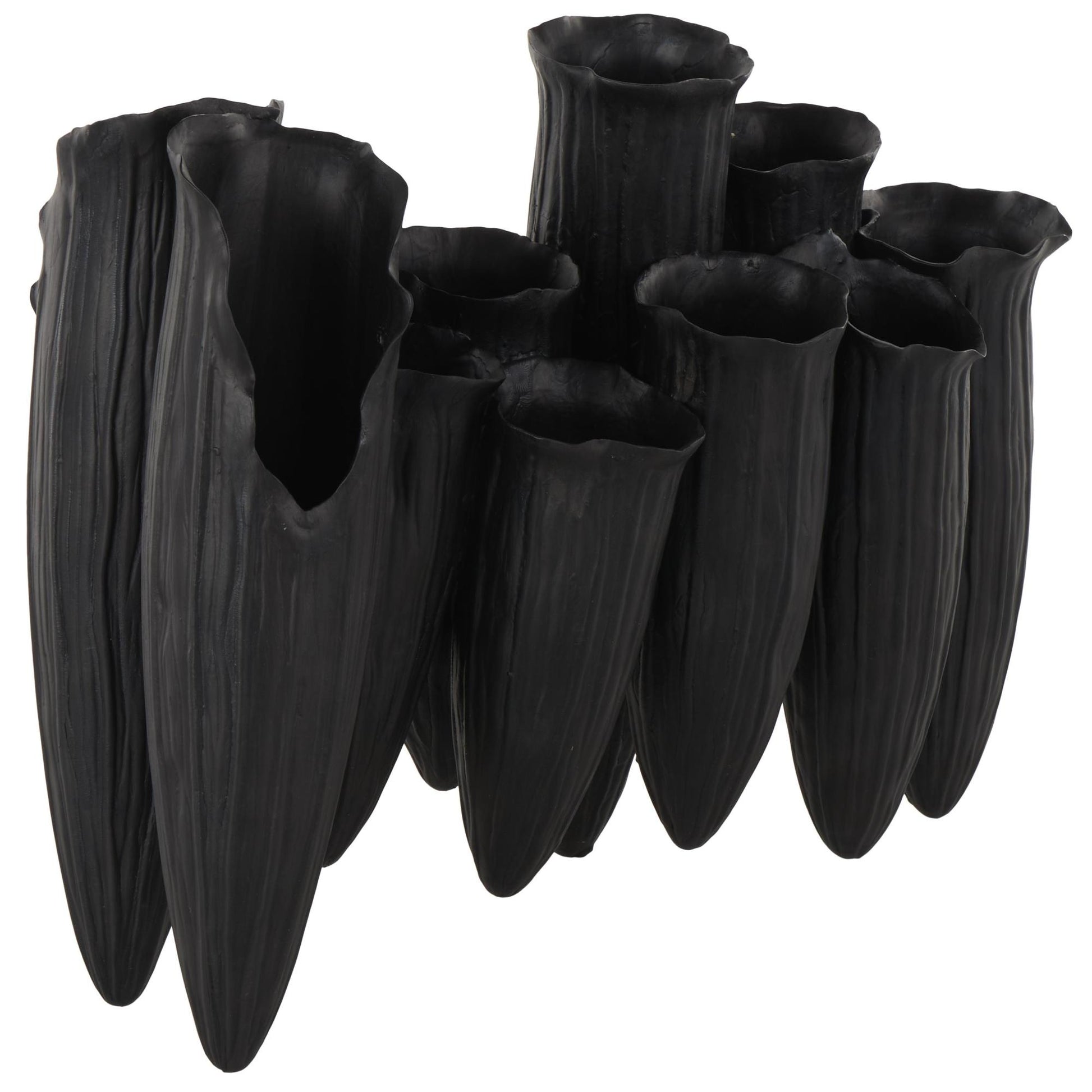 Abstract Ceramic Floral Inspired Decorative Vase with Linear Grooves and 10 Openings