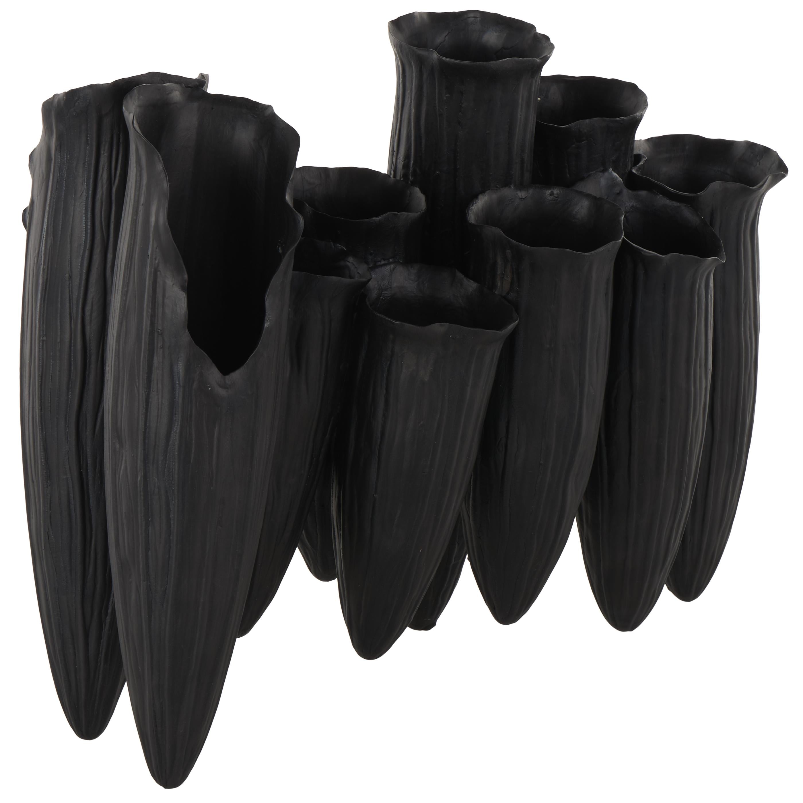 Abstract Ceramic Floral Inspired Decorative Vase with Linear Grooves and 10 Openings