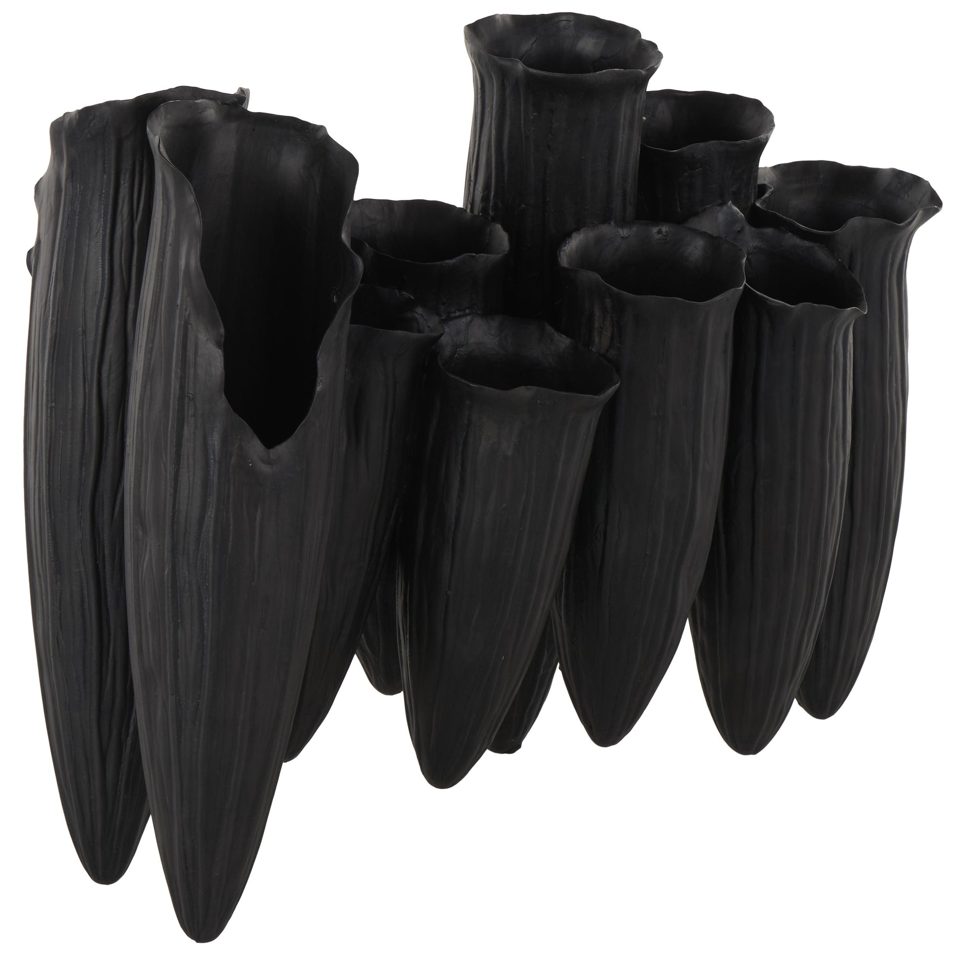 Abstract Ceramic Floral Inspired Decorative Vase with Linear Grooves and 10 Openings