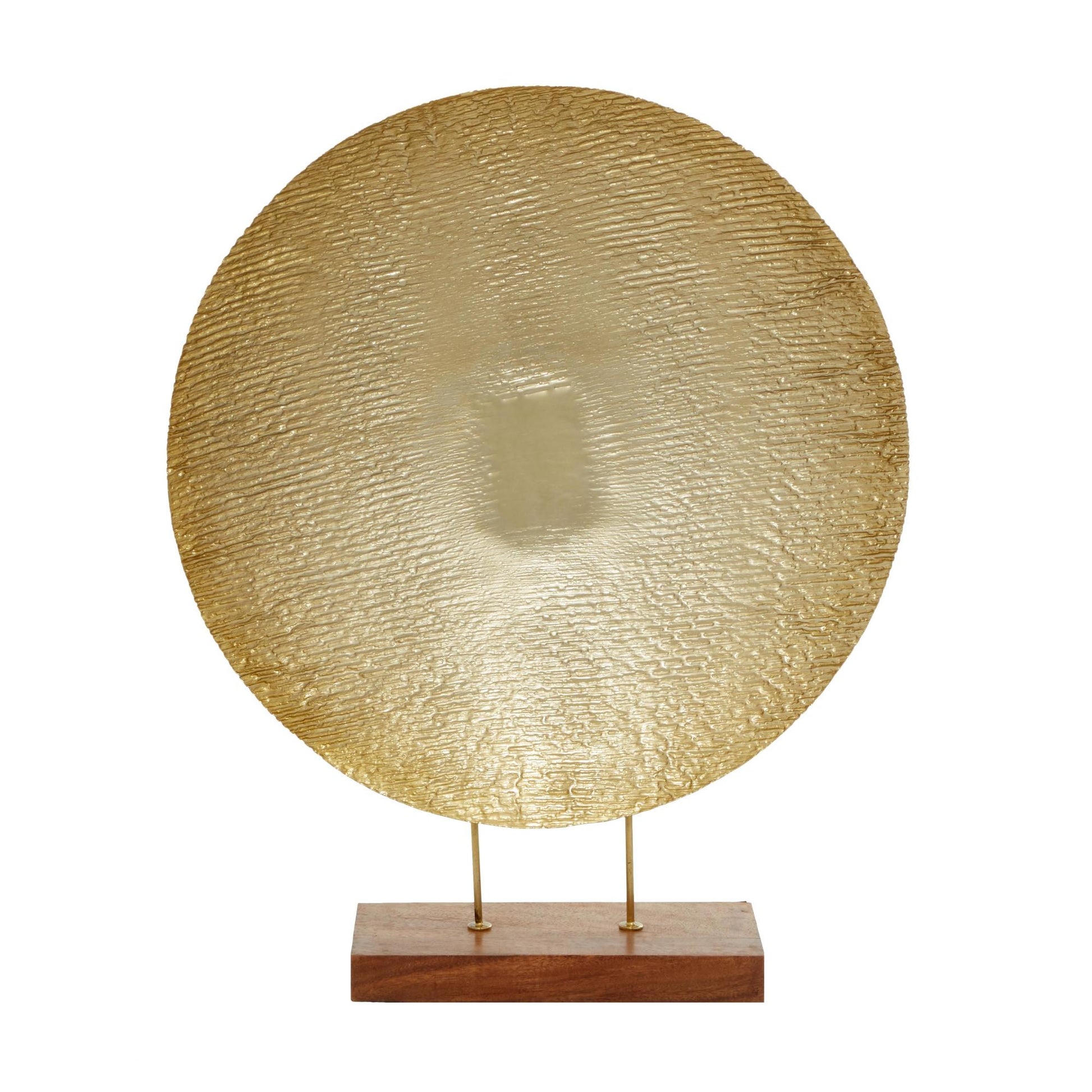 Geometric Gold Metal Plate Decorative Sculpture with Wood Stand