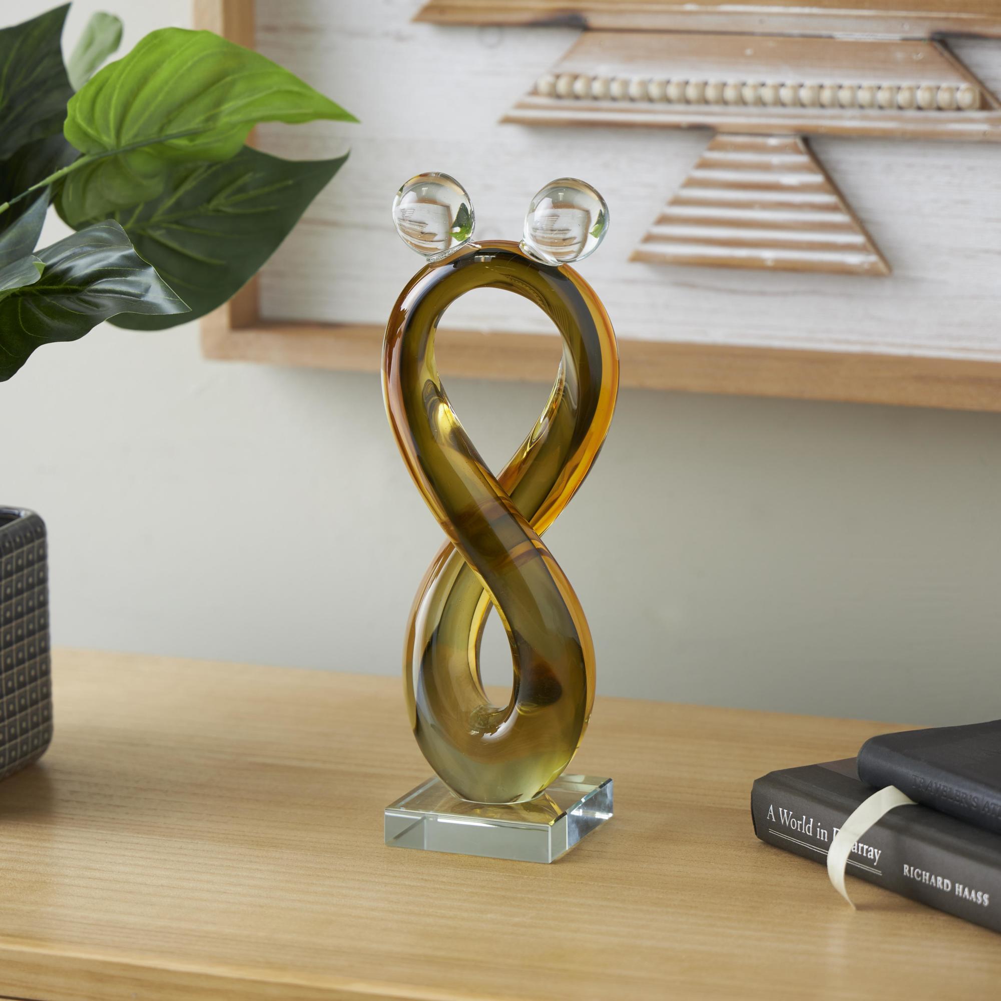 Abstract Orange Glass Infinity Decorative Sculpture with 2 Small Orbs