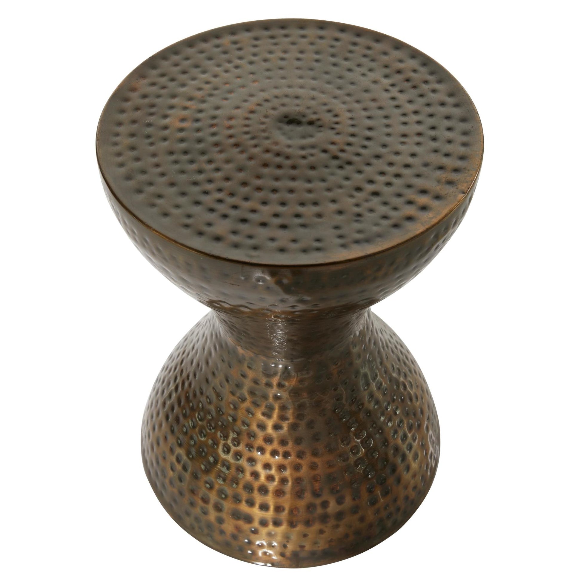 Metal Hammered Side End Accent Table with Hourglass Shape