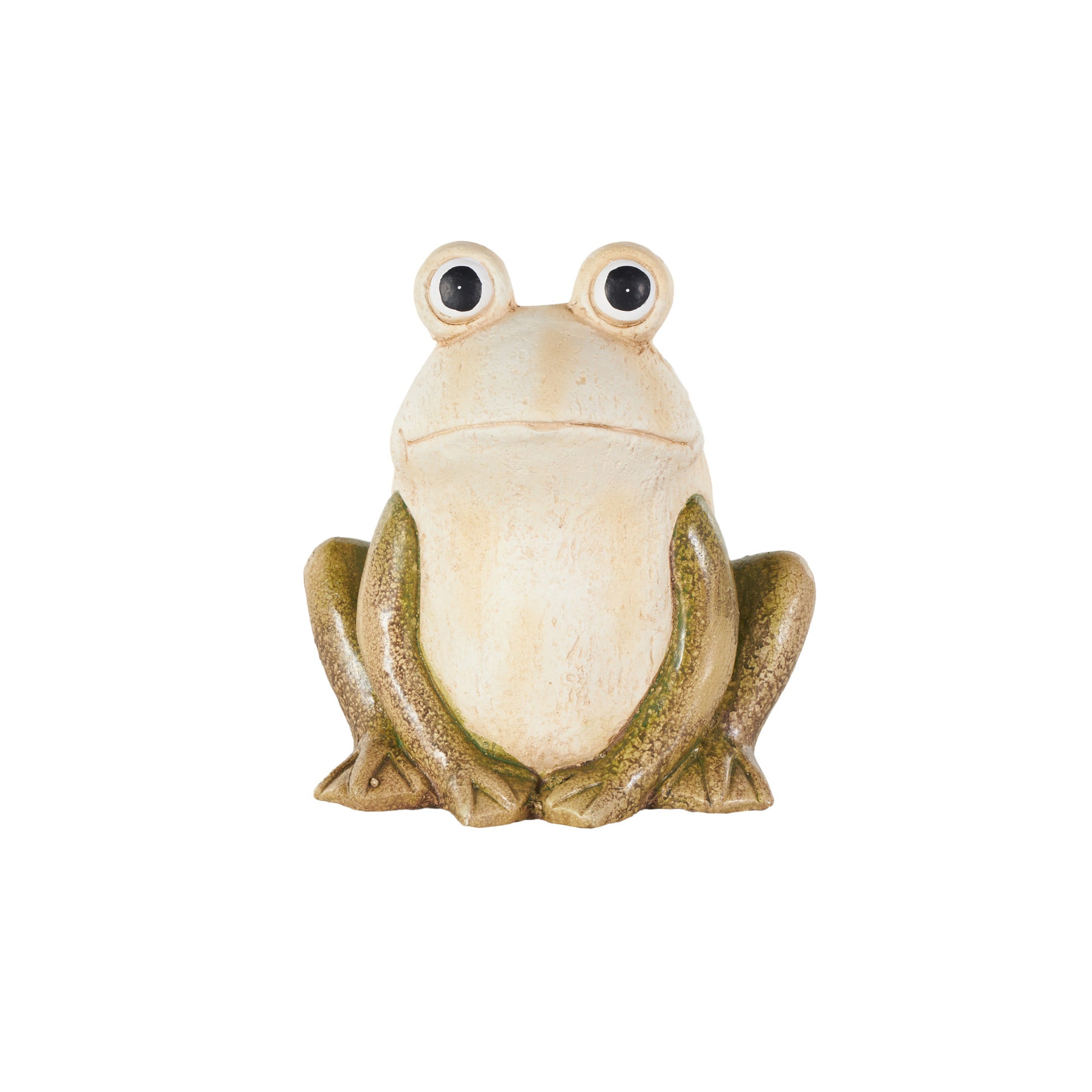 Frog Cream Magnesium Oxide Decorative Garden Sculpture with Brown and Green Accents