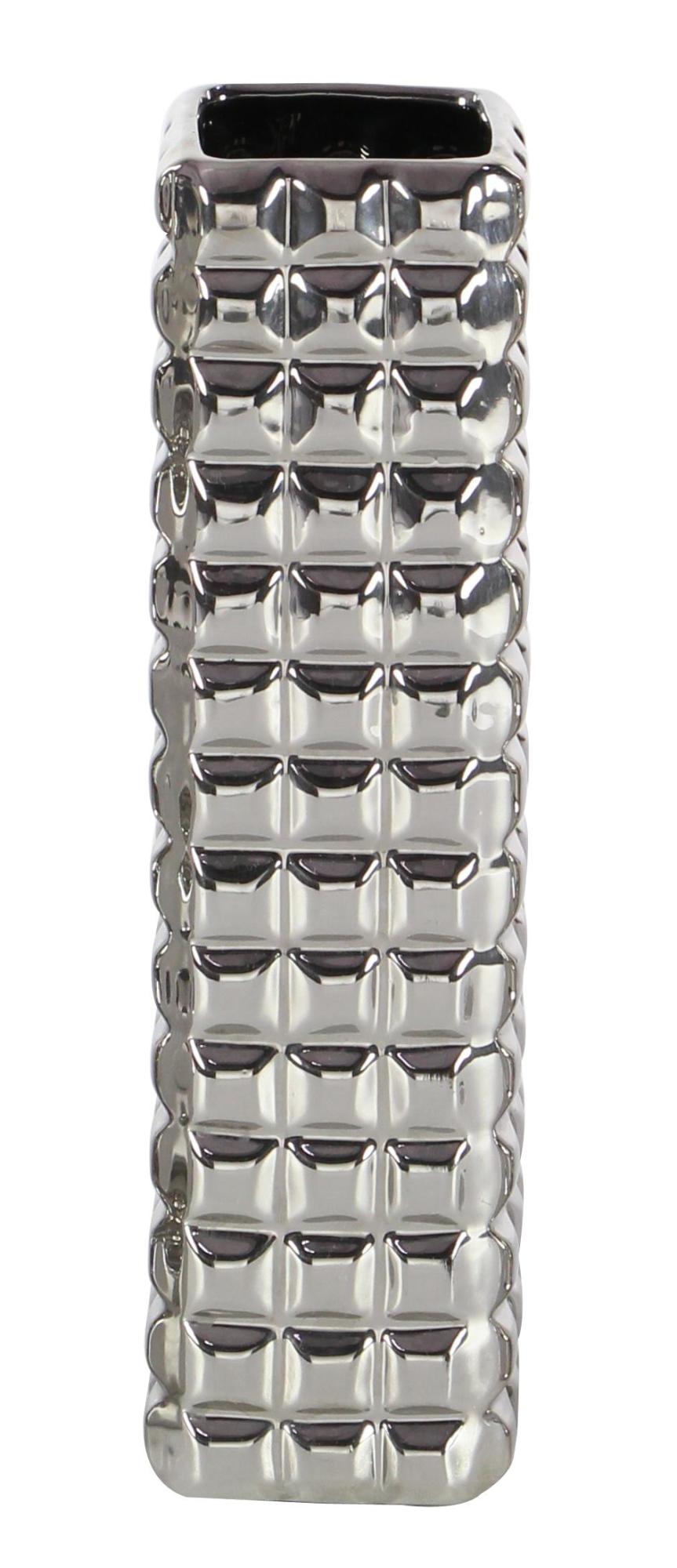 Set of 3 Geometric Silver Ceramic Decorative Vase with Varying Patterns