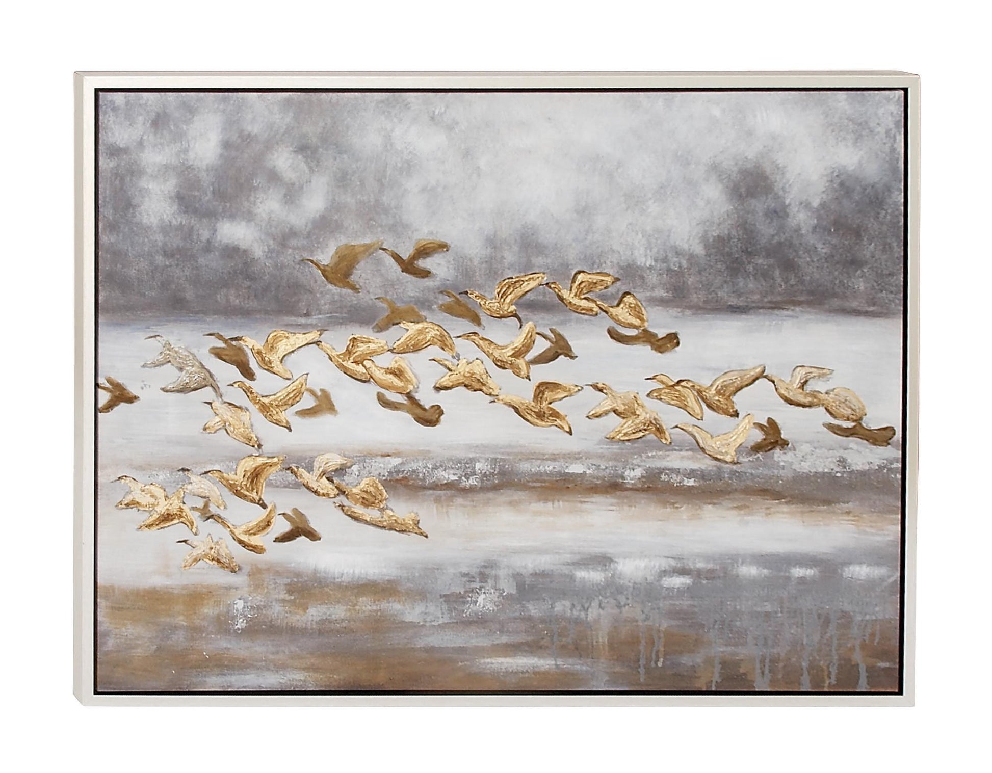 Bird Gold Canvas Living Room Framed Wall Art with Silver Frame