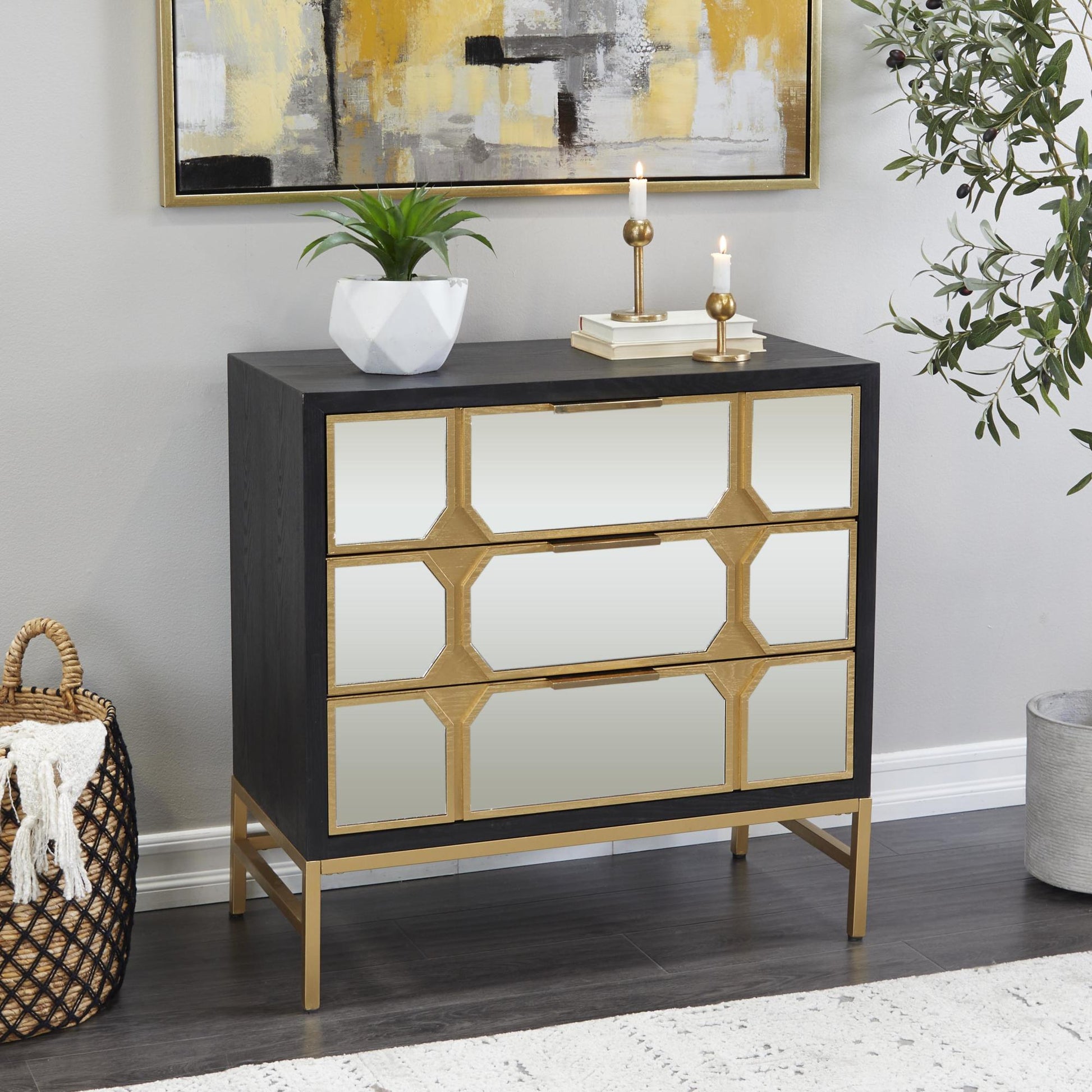 Wooden 3 Drawer Room Cabinet with Mirrored Front