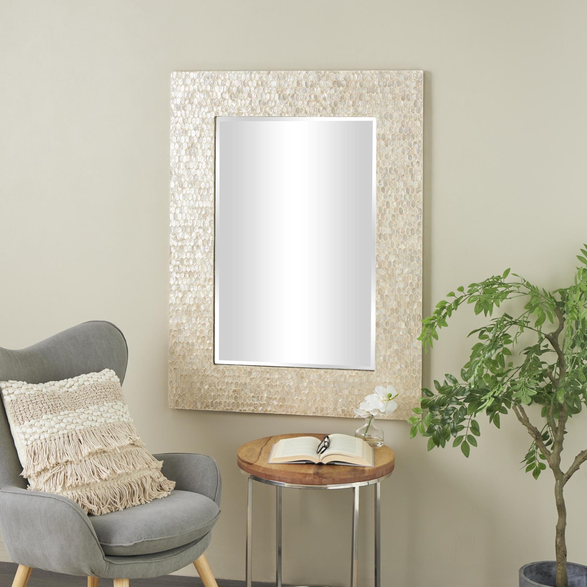 Cream Mother of Pearl Shell Handmade Mosaic Room Wall Mirror