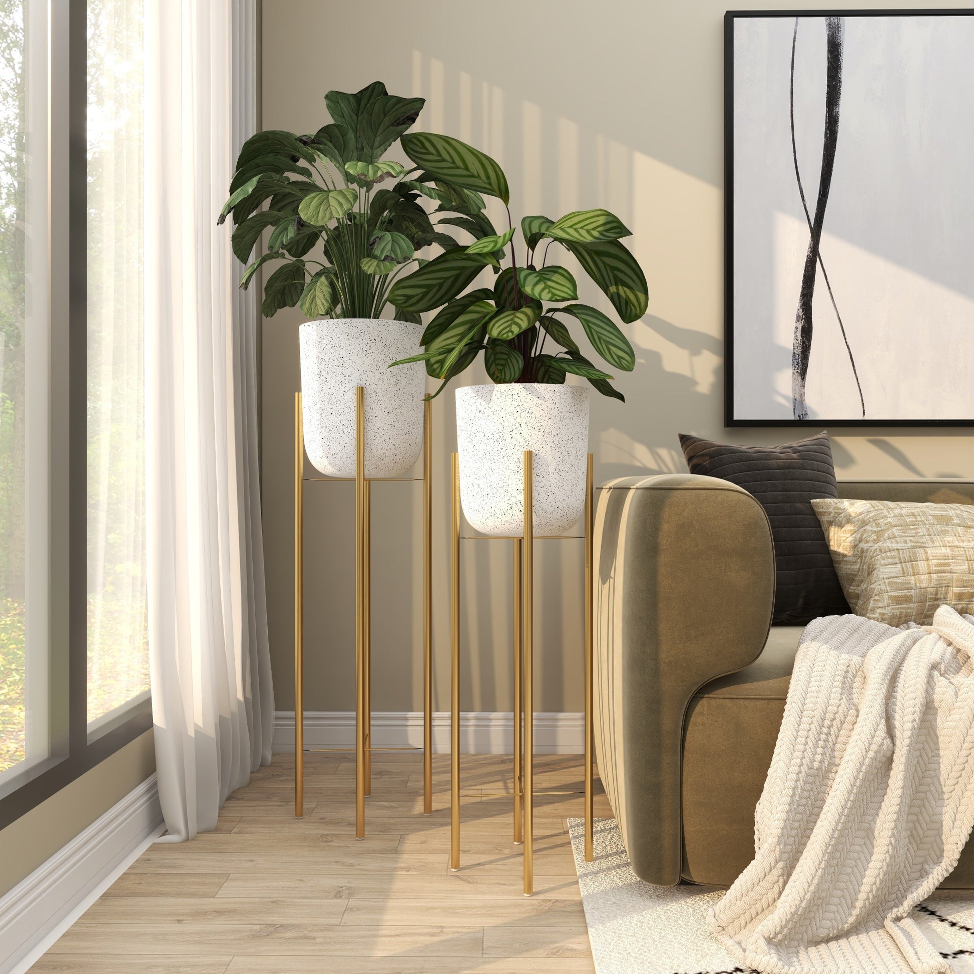 CosmoLiving by Cosmopolitan Set of 2 Metal Tall Dome Indoor Outdoor Planter with Removable Stand