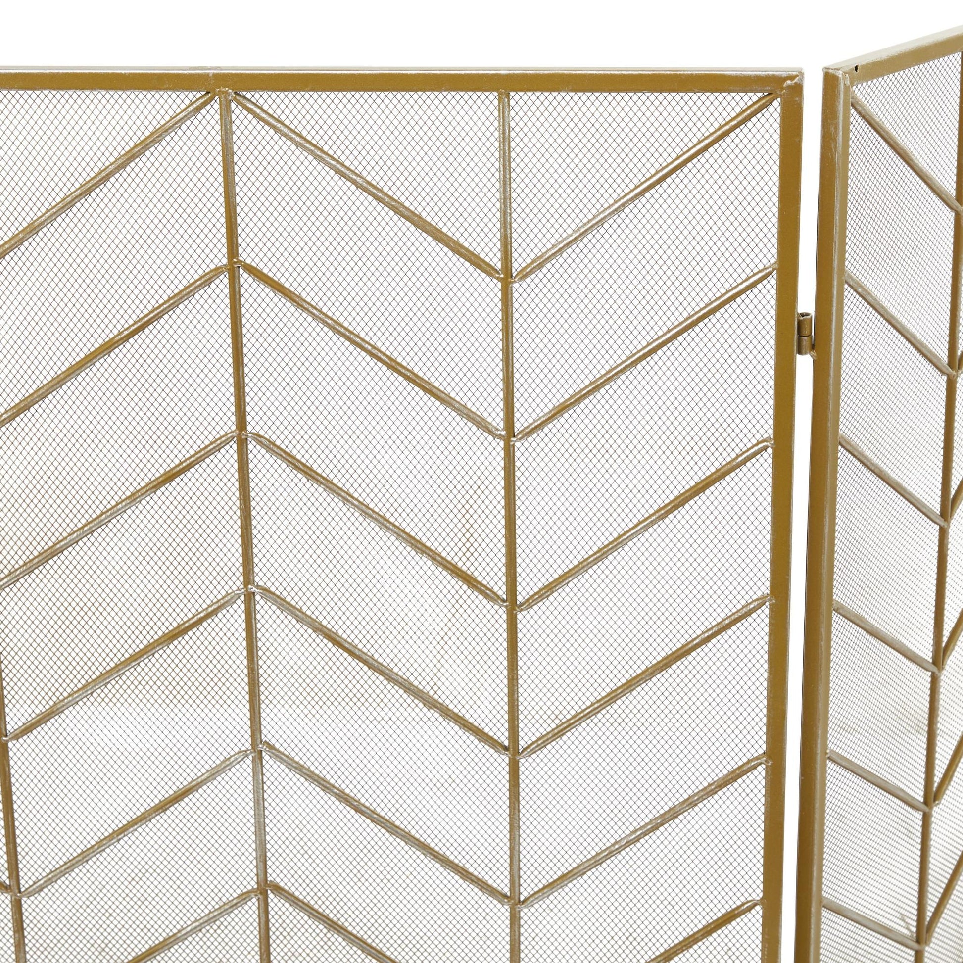 Geometric Metal Foldable Mesh Netting 3 Panel Living Room Fireplace Screen with Chevron Pattern