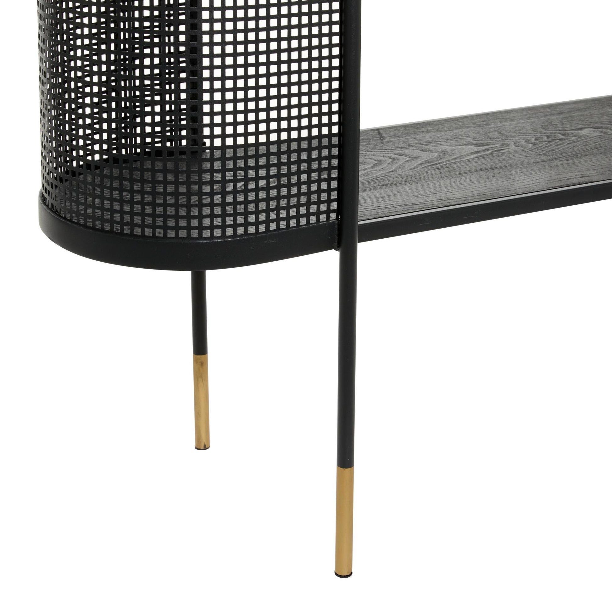 Black Metal Mesh Side Panel Living Room Console Table with Open Center Storage