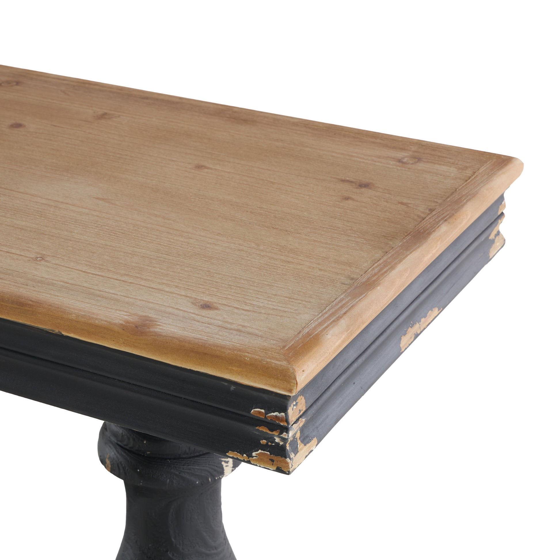 Black Wood Distressed Living Room Console Table with Brown Wood Top