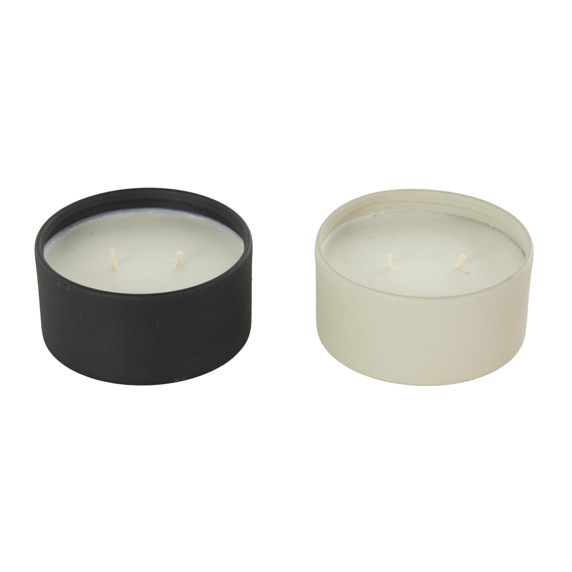 Set of 2 Metal Fresh Cotton / White Tea & Ginger Scented Textured 9oz 2 Wick Decorative Candle with White Wax