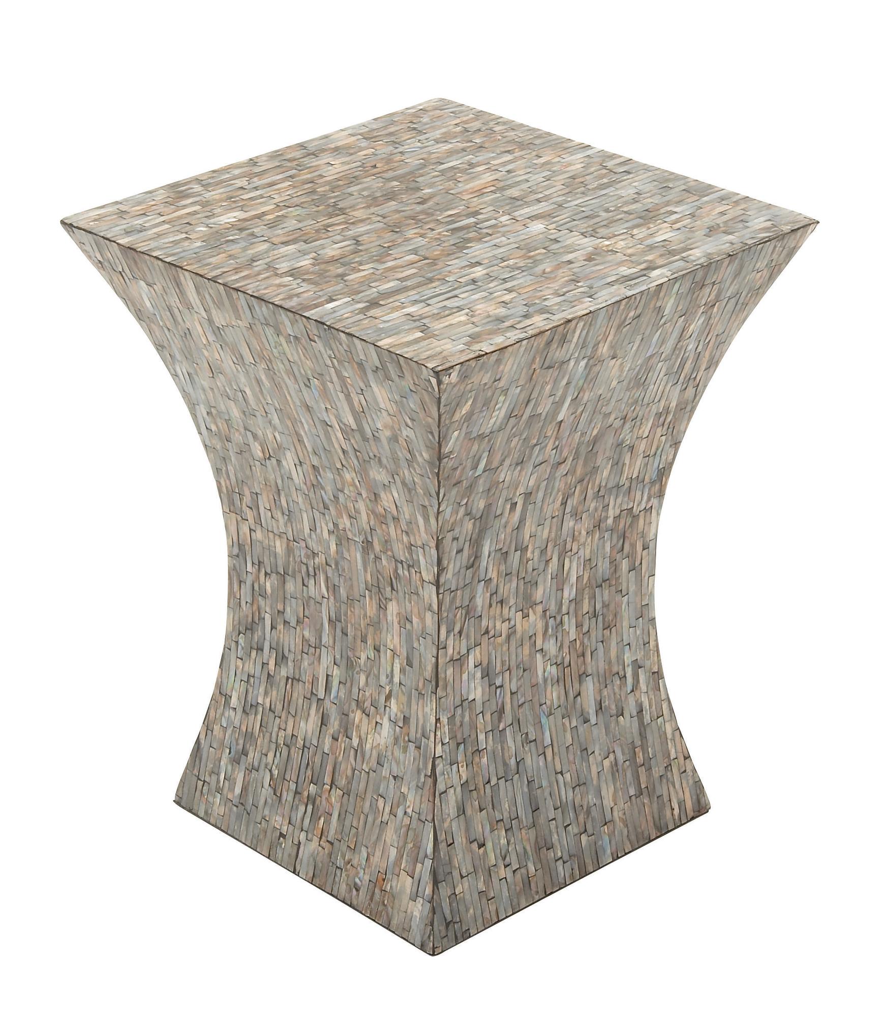 Gray Mother of Pearl Shell Handmade Hourglass Shaped Side End Accent Table