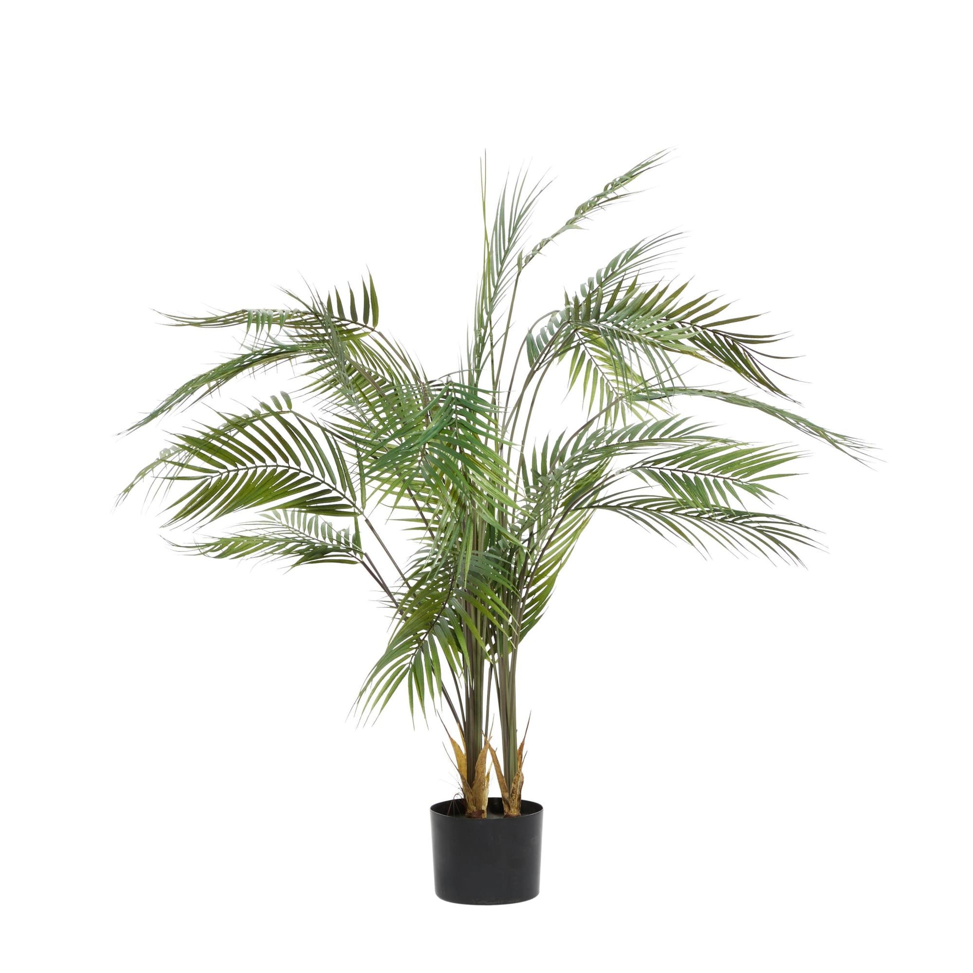 Kwai Palm Green Faux Foliage Indoor Outdoor Artificial Plant with Realistic Leaves and Black Round Pot