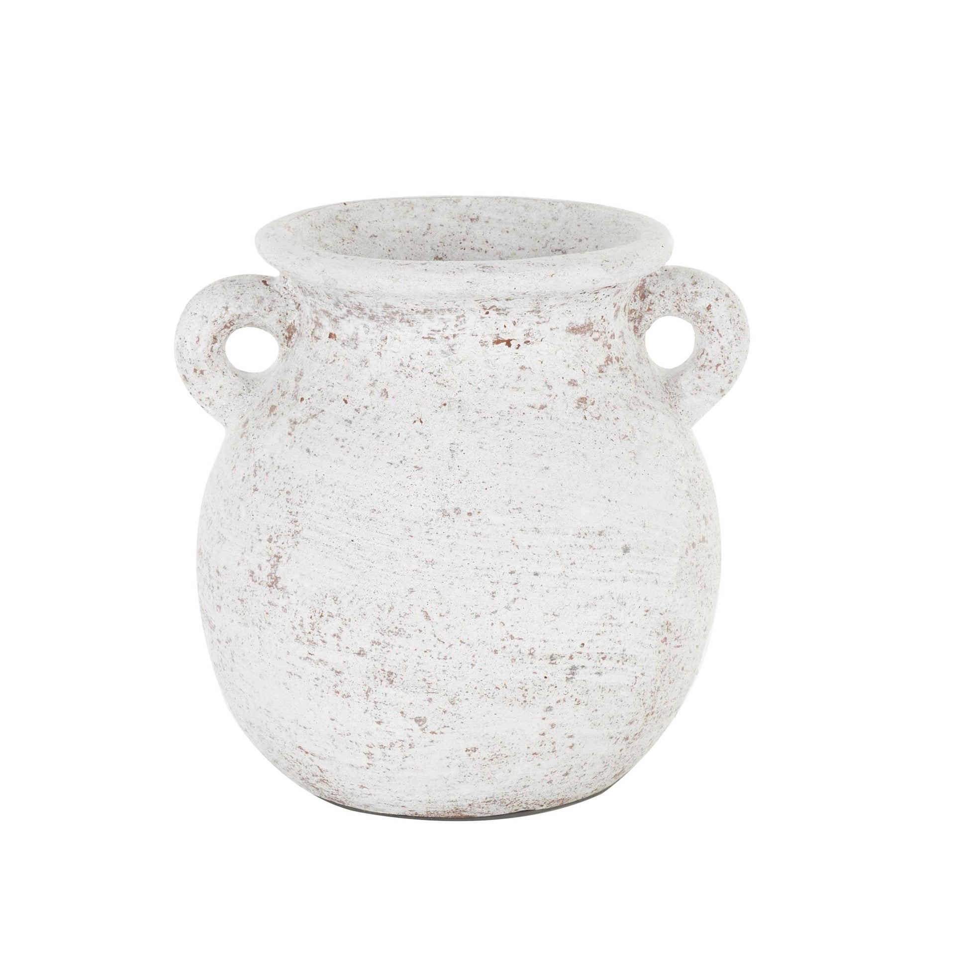 Cream Ceramic Antique Style Textured Pot Decorative Vase with Handles