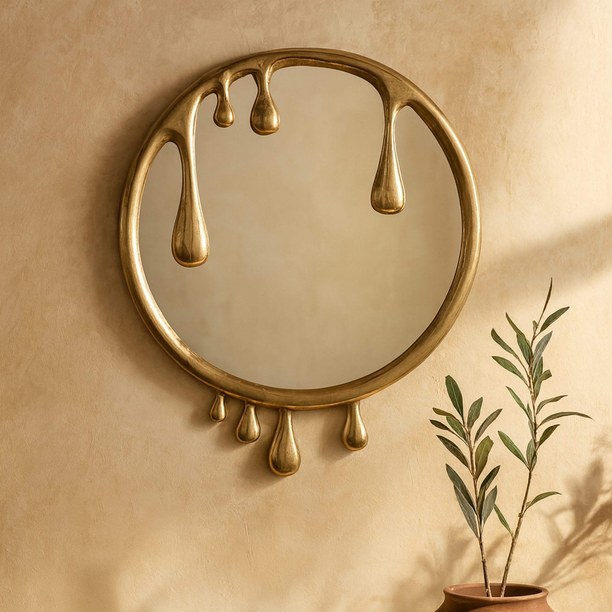 Abstract Aluminum Metal Drip Room Wall Mirror with Melting Designed Frame