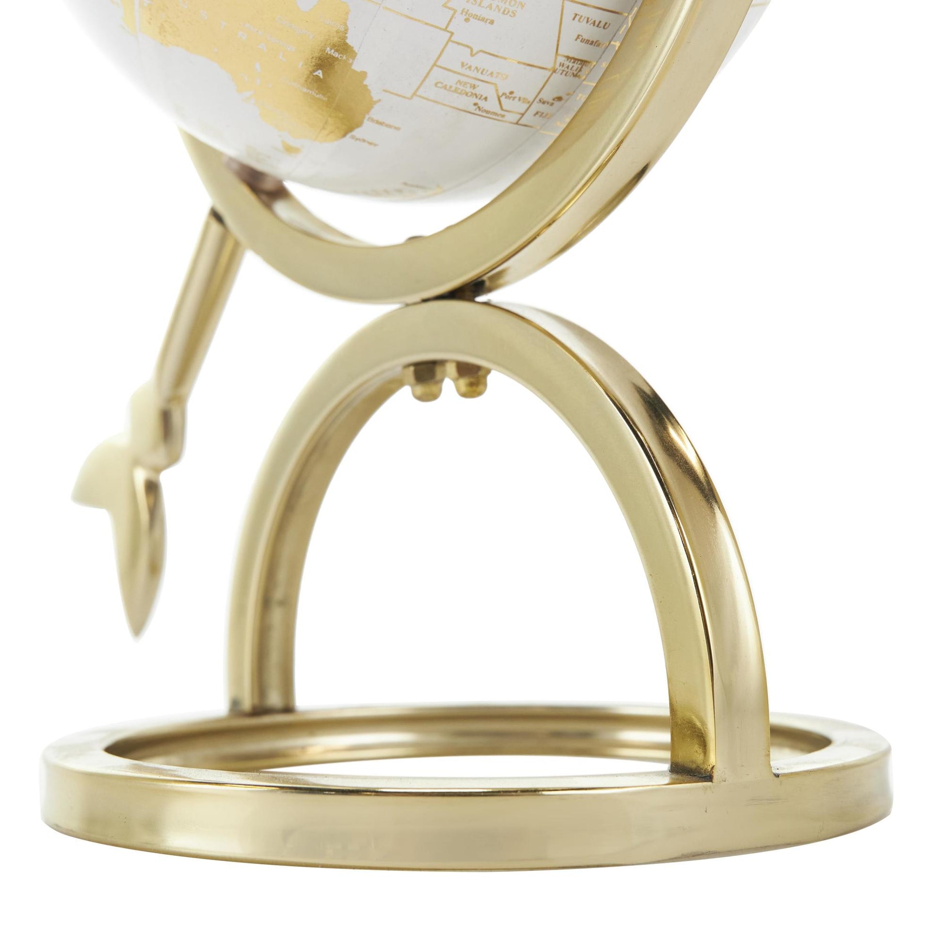 Armillary Gold Aluminum Metal Educational/Geographic Earth Globe with White Center