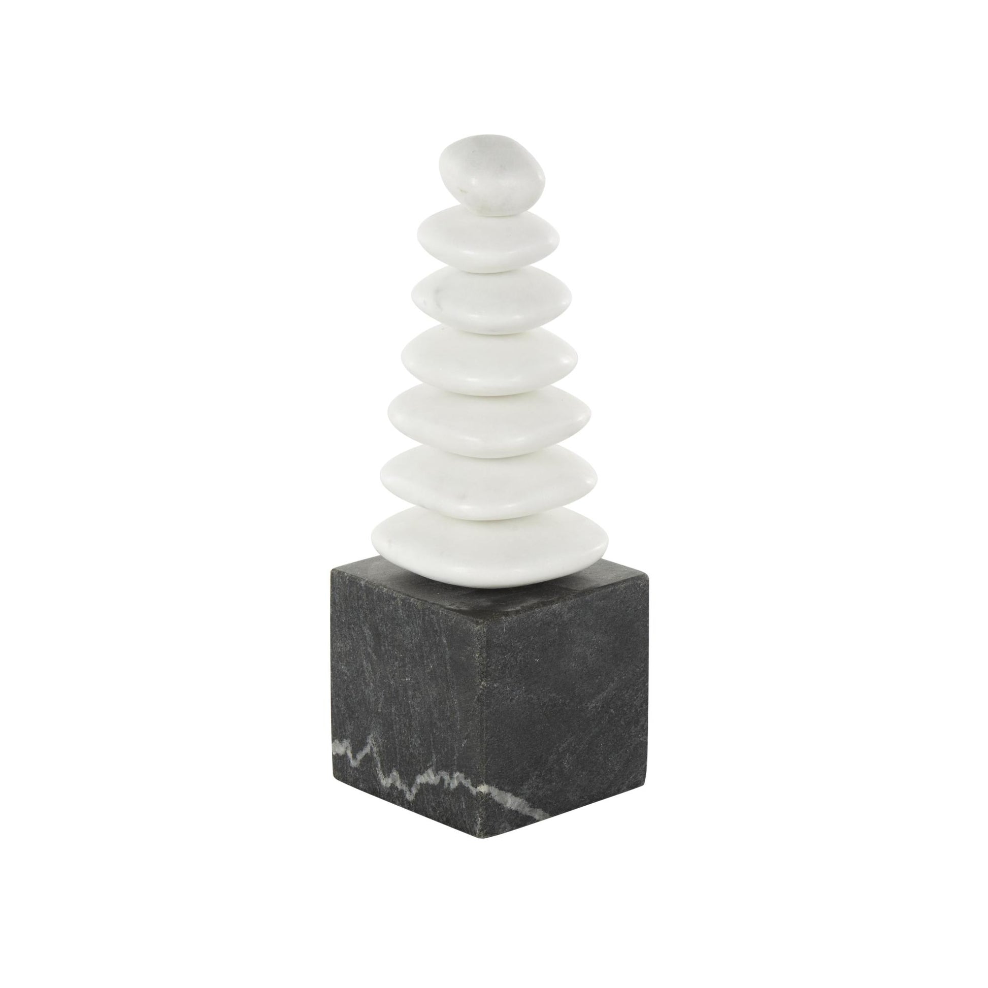 Abstract White Marble Stacked Stone Decorative Sculpture with Black Block Base