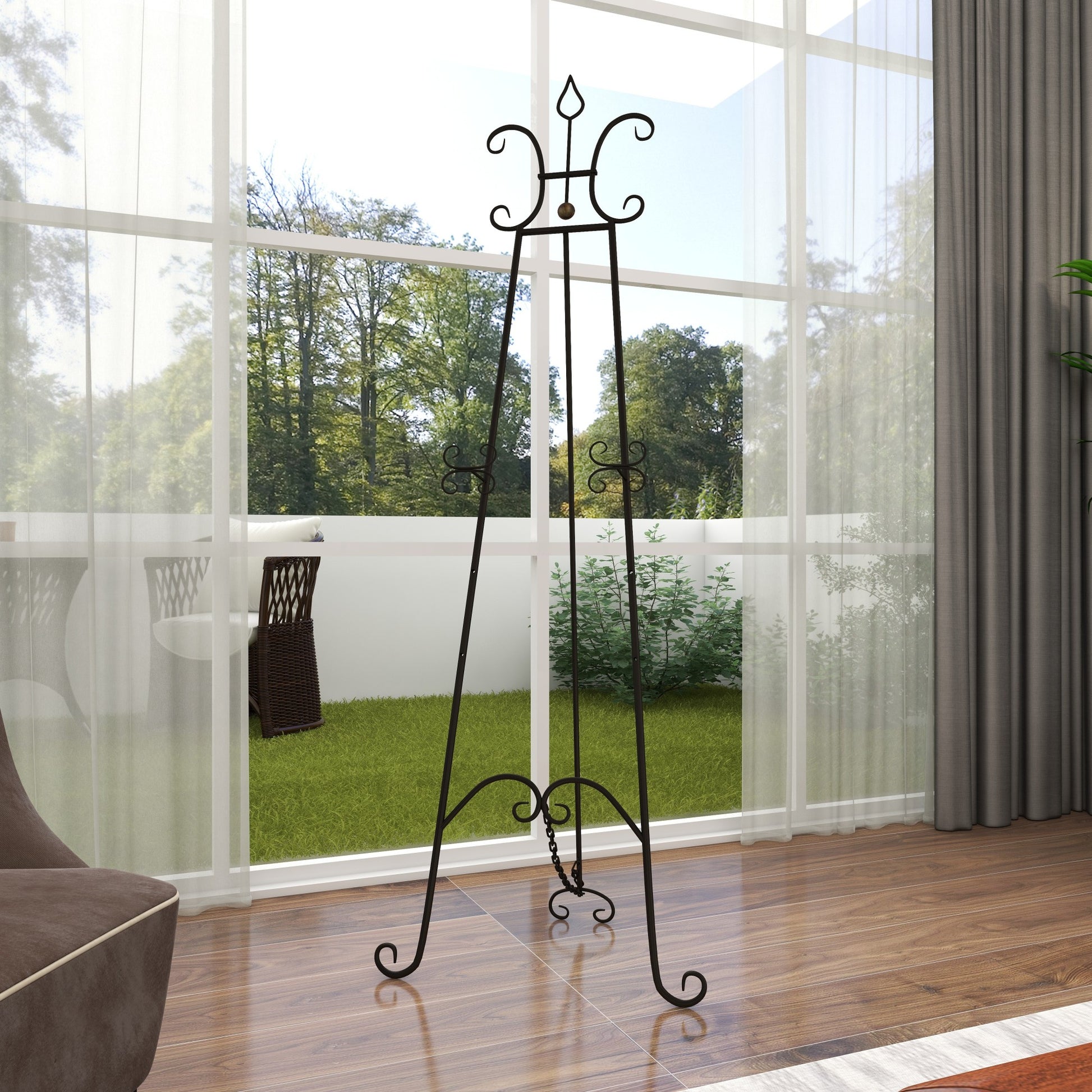 Scroll Black Metal Extra Large Adjustable 3 Tier Display Easel with Chain Support