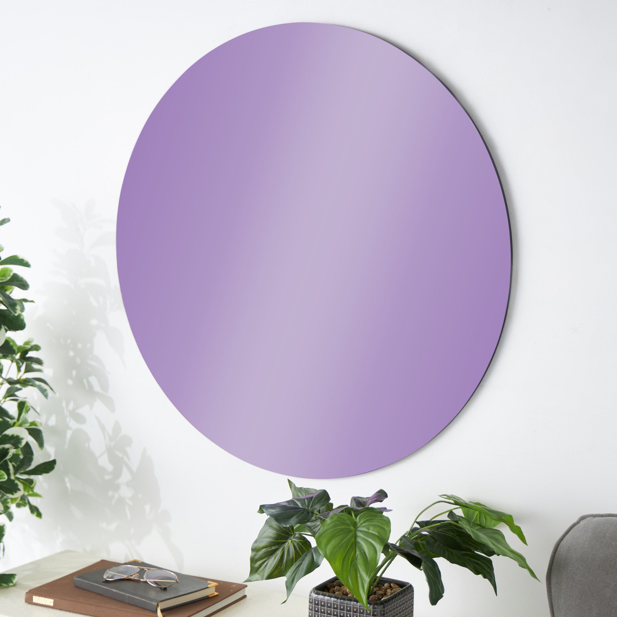 Wood Round Tinted Room Wall Mirror