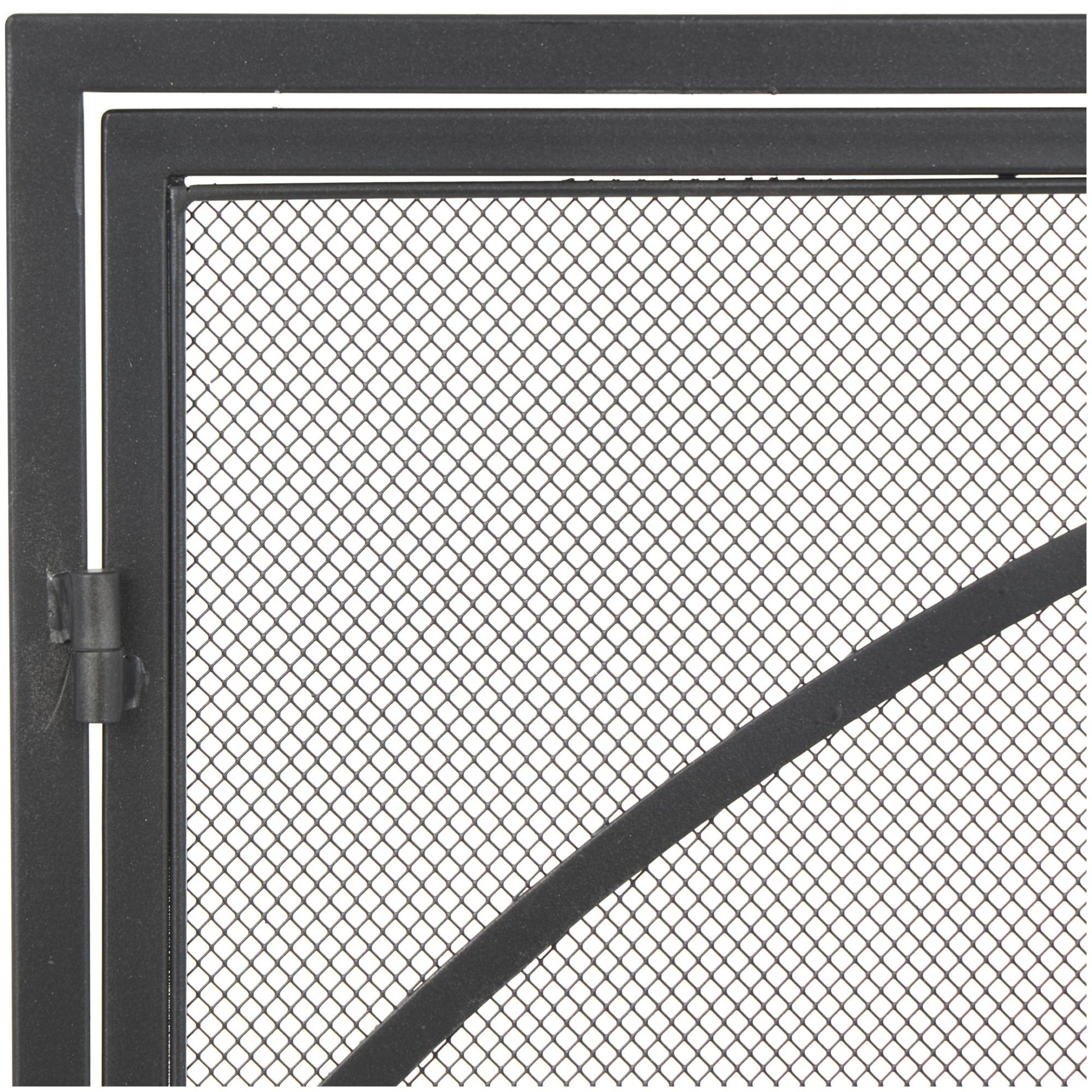 Black Metal Single Panel Living Room Fireplace Screen with Arch Inspired Doors and Handles