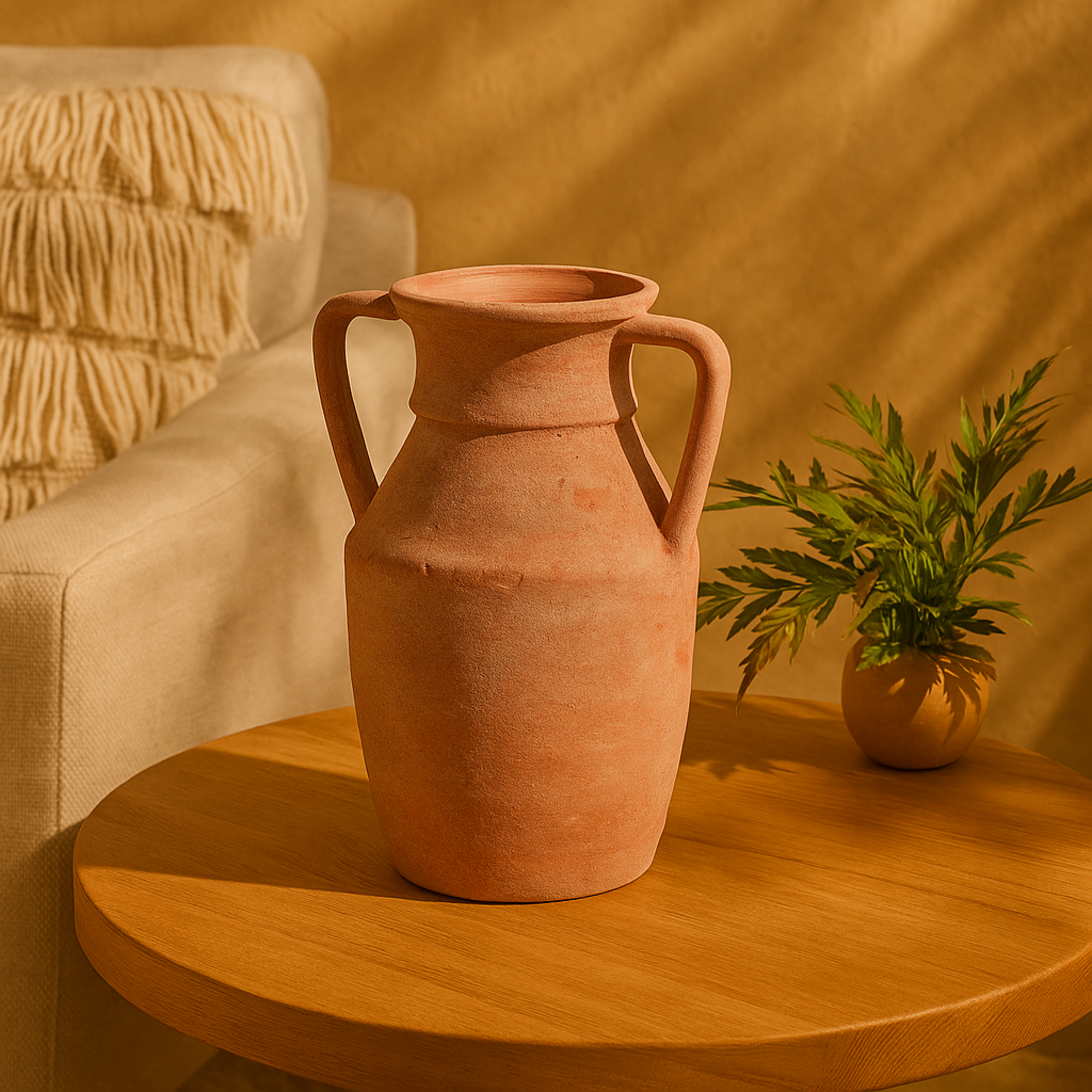 Pink Ceramic Antique Style Decorative Vase with Handles