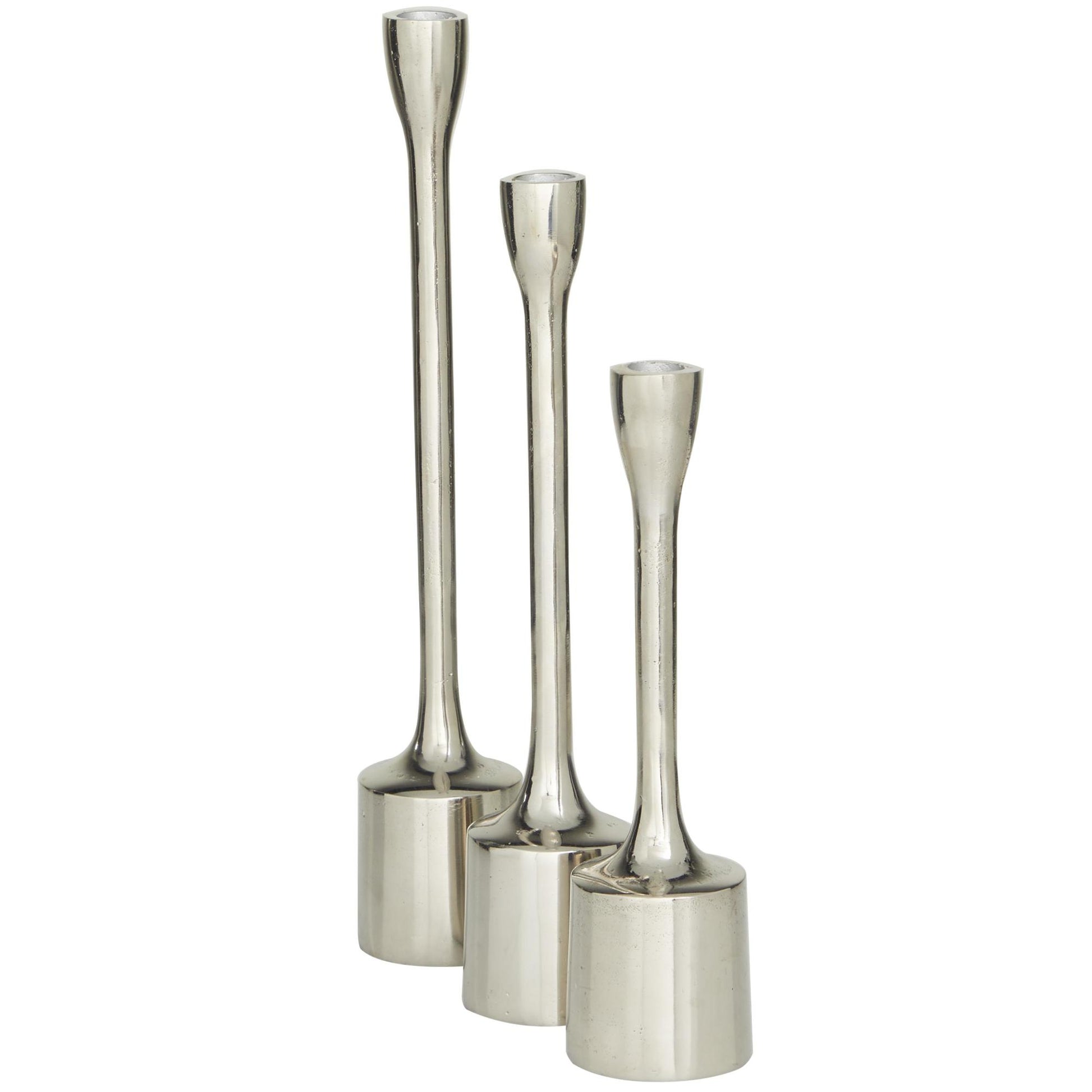 CosmoLiving by Cosmopolitan Set of 3 Aluminum Metal Slim Decorative Candle Holder with Block Bases