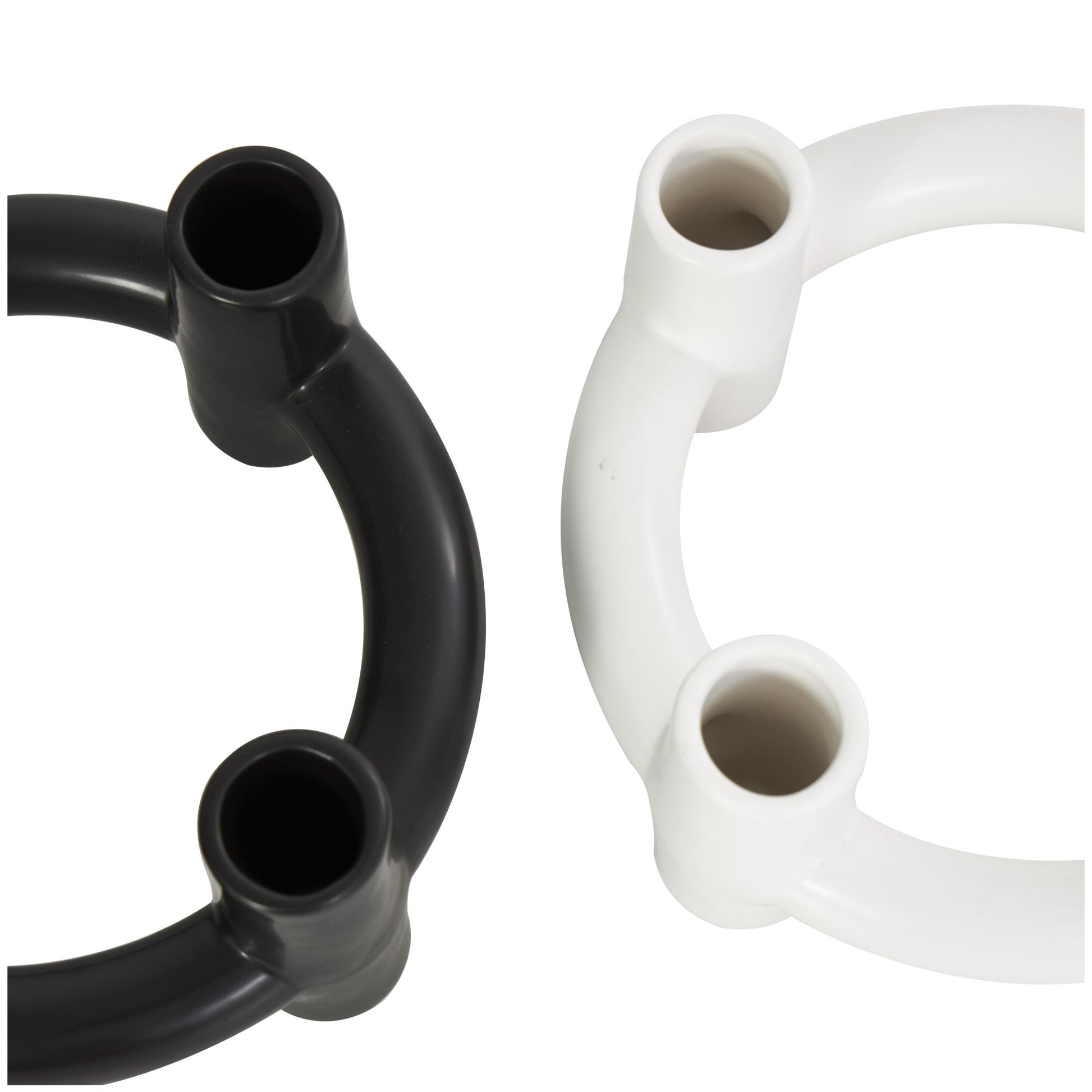 CosmoLiving by Cosmopolitan Set of 2 Geometric Black Ceramic Circle Decorative Candle Holder