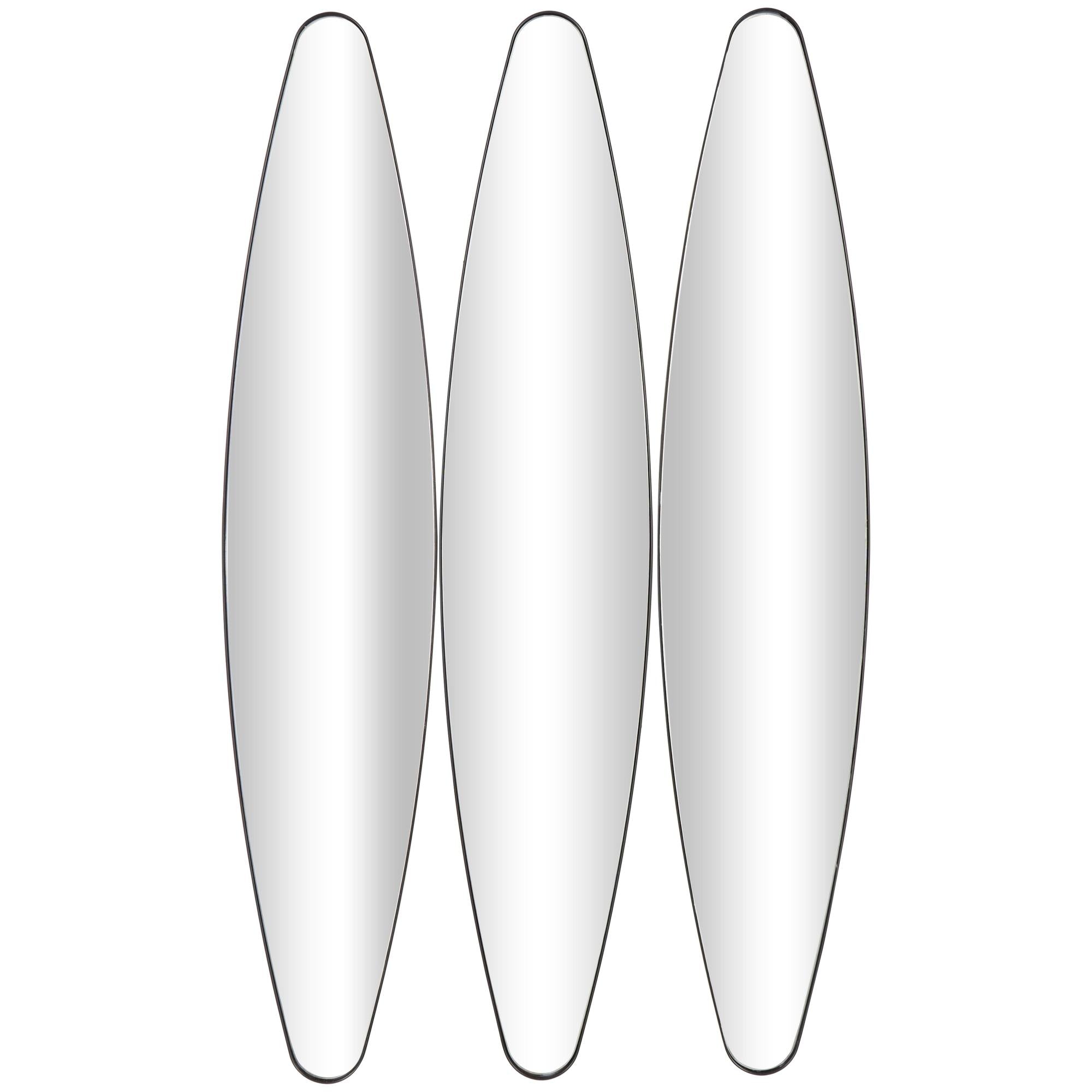 Set of 3 Black Metal Elongated Oval Room Wall Mirror