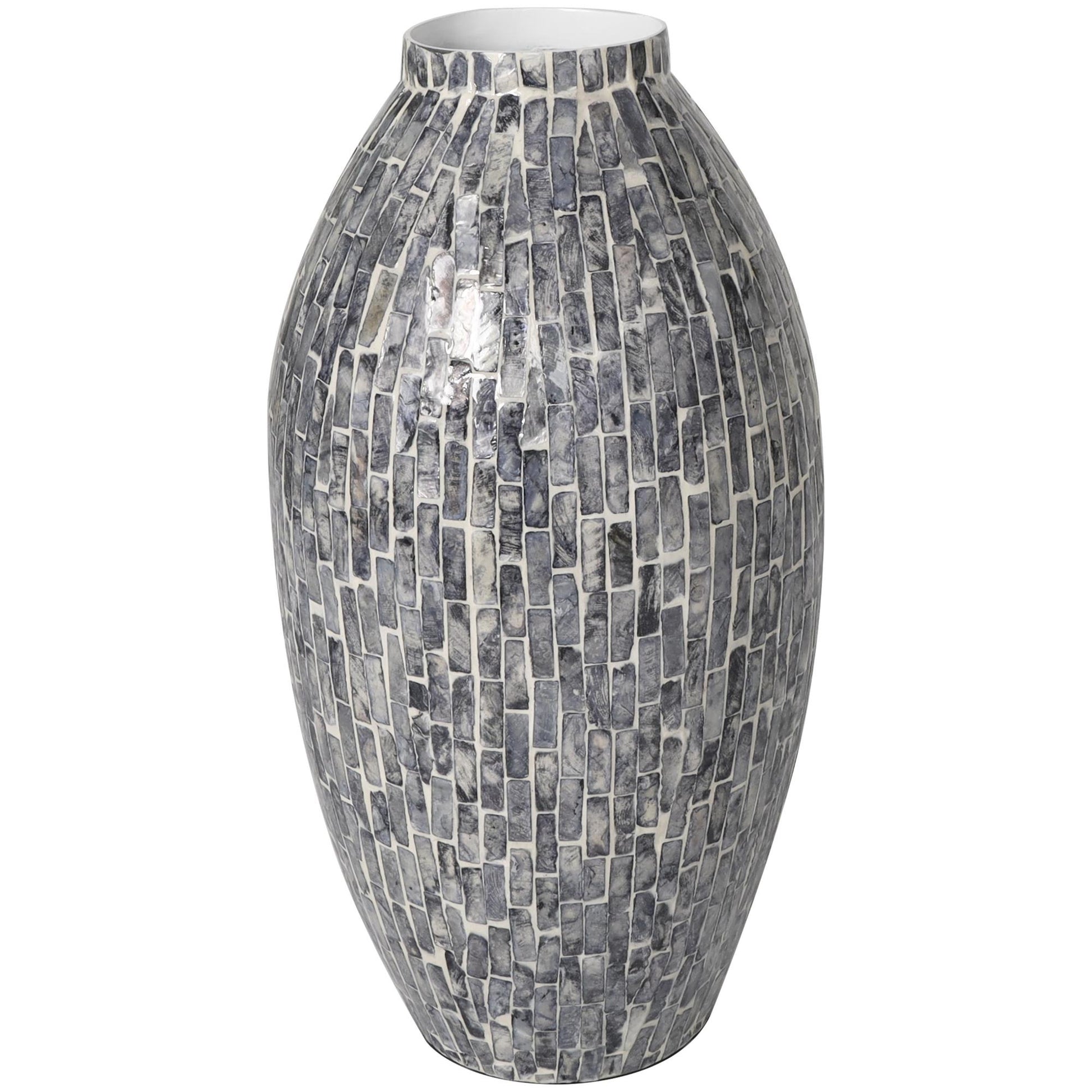 Gray Mother of Pearl Shell Handmade Mosaic Inspired Decorative Vase