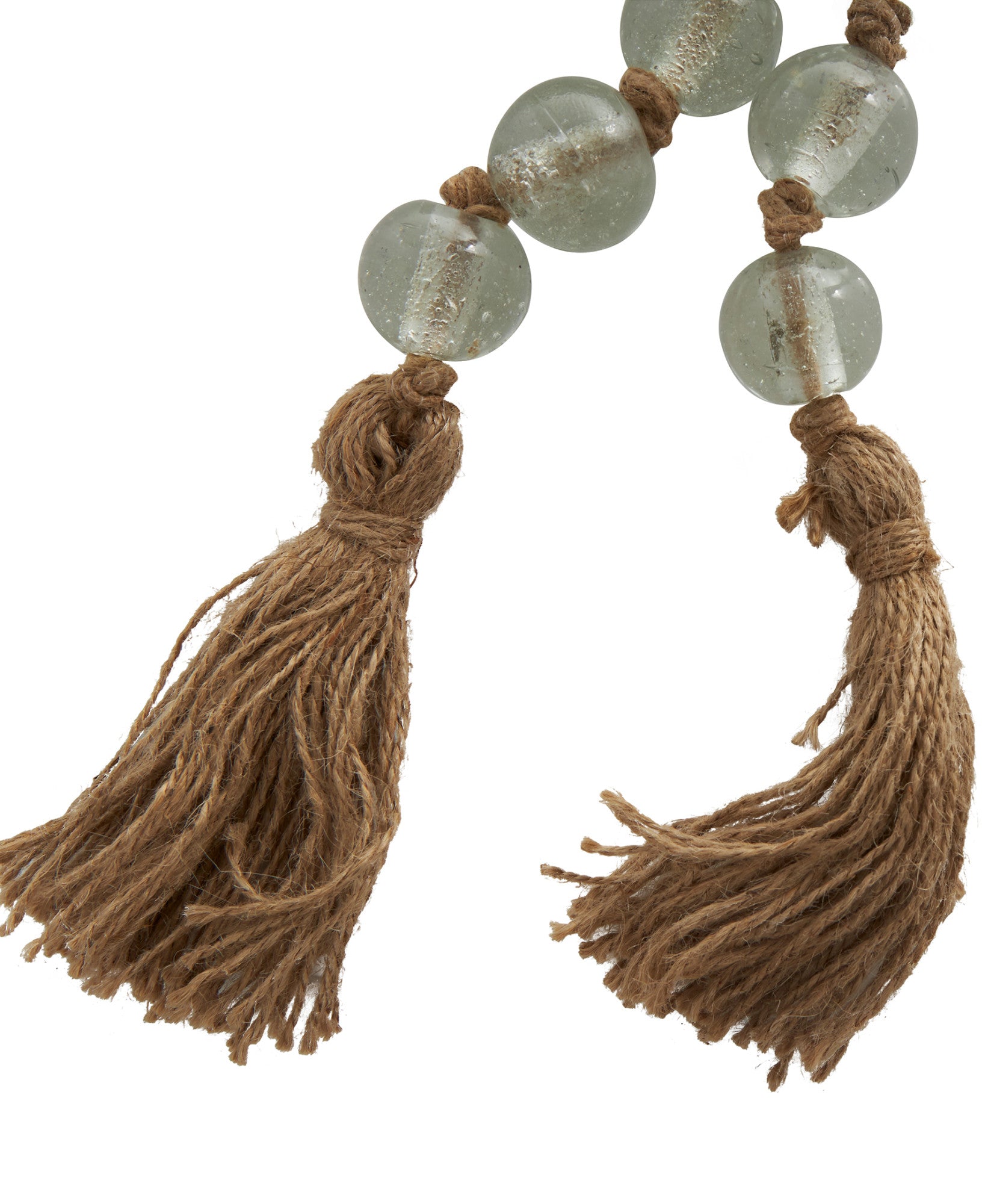 Glass Handmade Round Beaded Garland with Tassel with Knotted Brown Jute