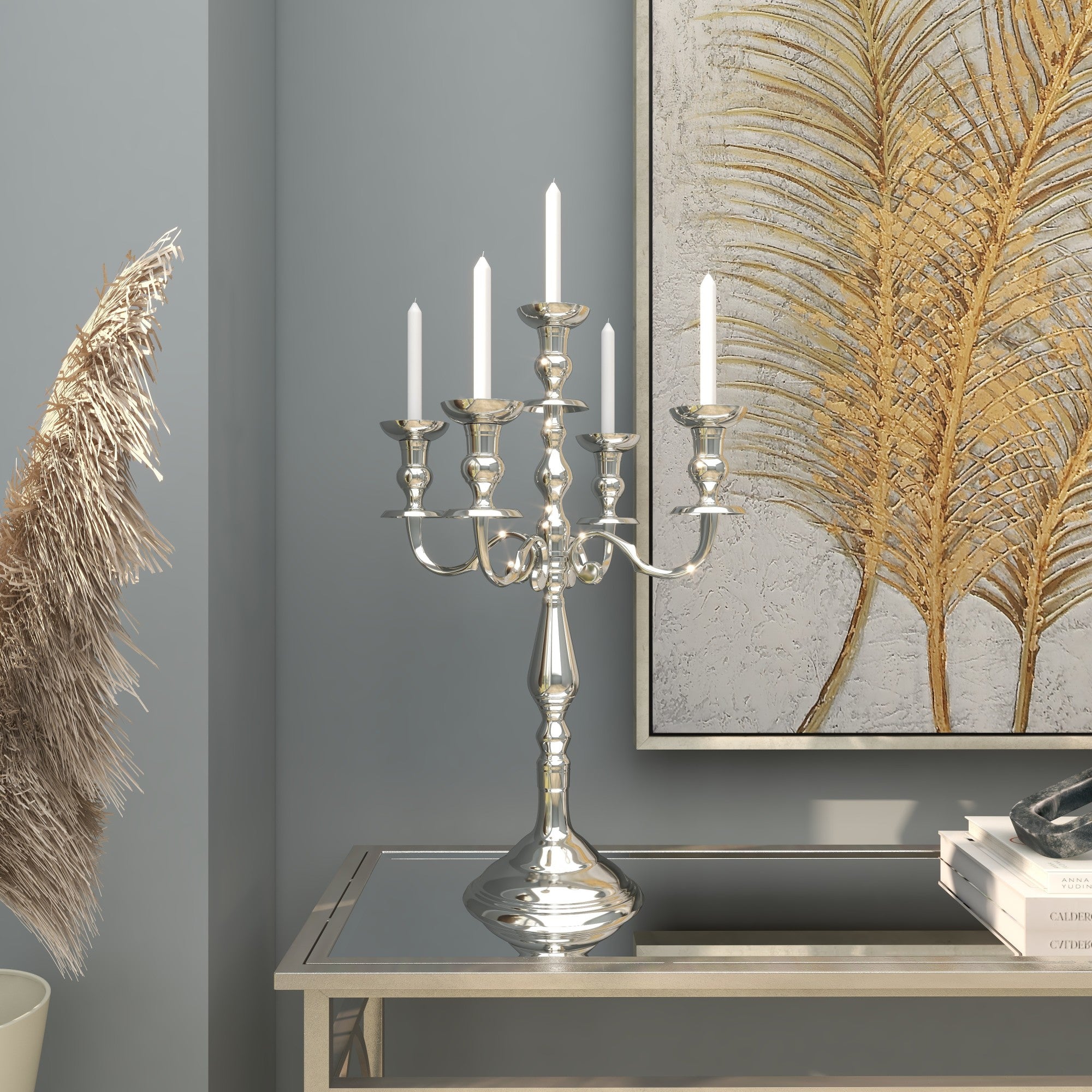 Scroll Silver Aluminum Metal Decorative Decorative Candelabra